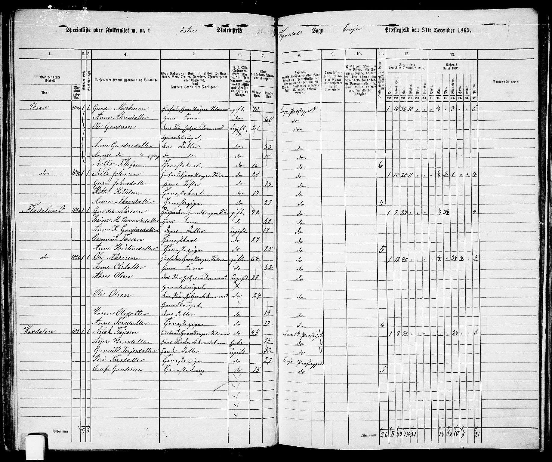 RA, 1865 census for Evje, 1865, p. 54