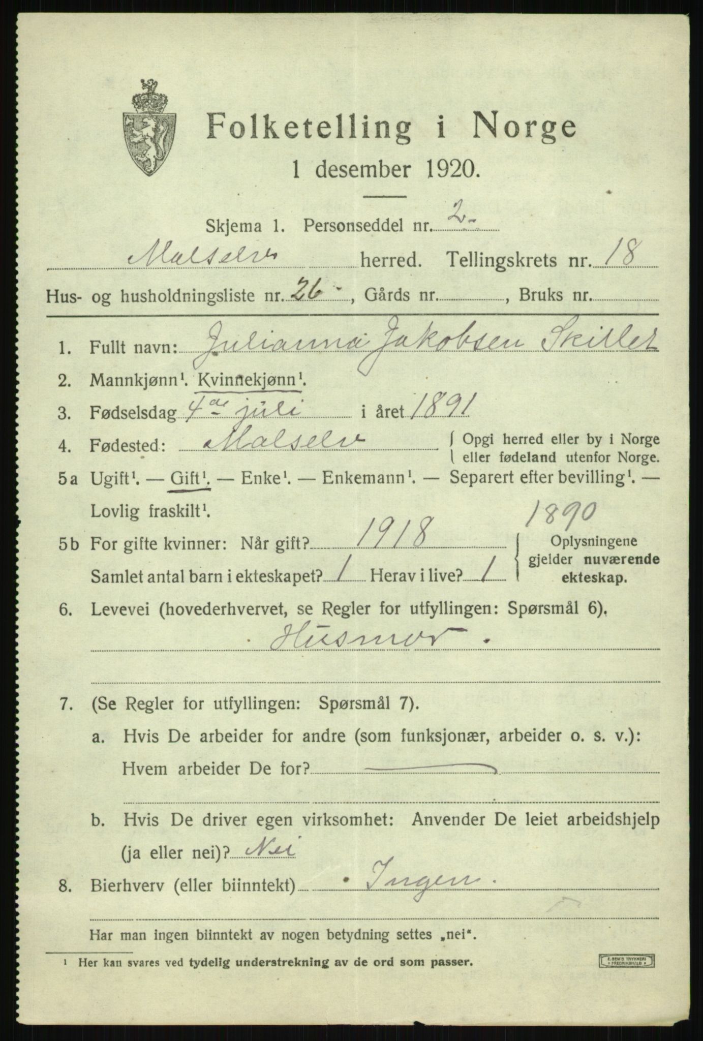 SATØ, 1920 census for Målselv, 1920, p. 9167