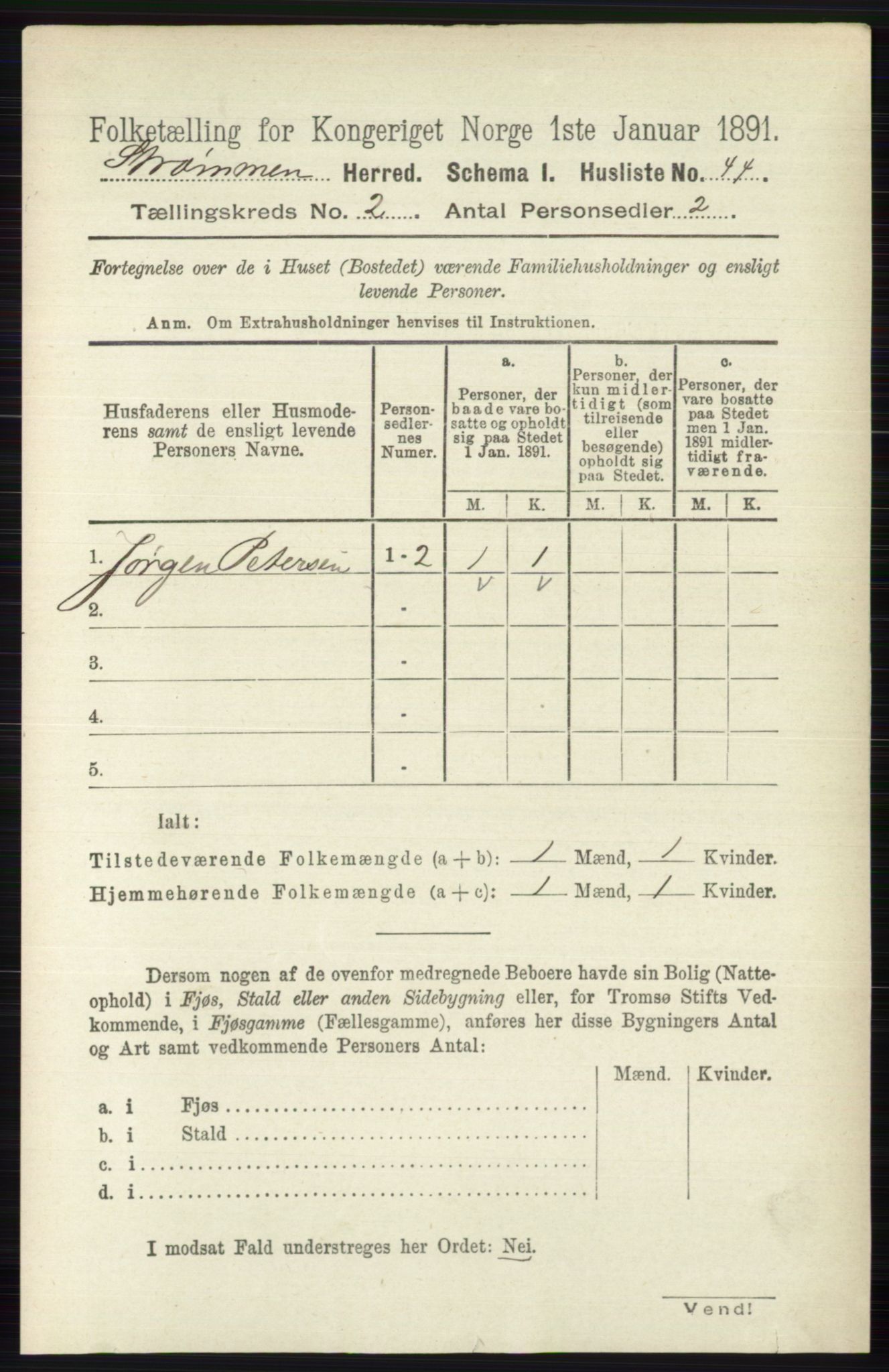 RA, 1891 census for 0711 Strømm, 1891, p. 690