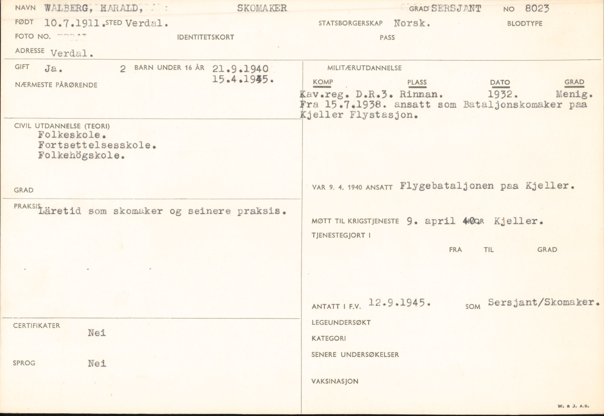 Forsvaret, Forsvarets overkommando/Luftforsvarsstaben, RA/RAFA-4079/P/Pa/L0028: Personellpapirer, 1911, p. 290