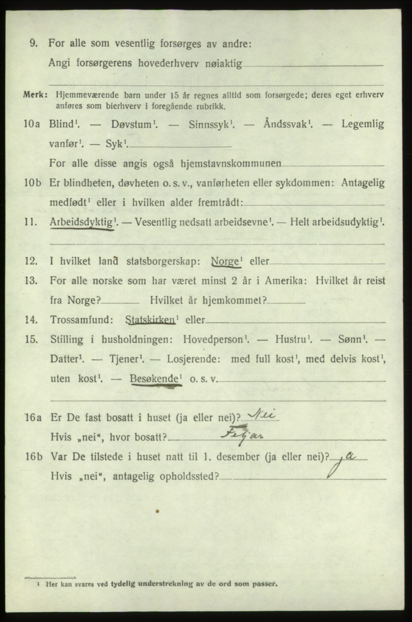 SAB, 1920 census for Fitjar, 1920, p. 2185