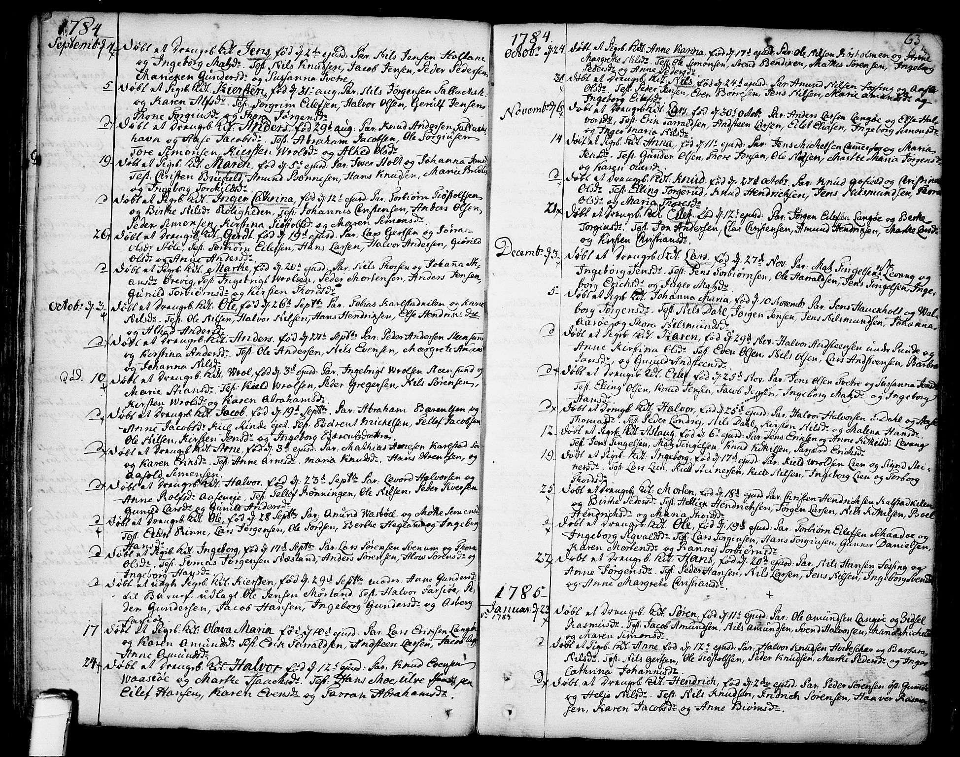 Sannidal kirkebøker, SAKO/A-296/F/Fa/L0002: Parish register (official) no. 2, 1767-1802, p. 63