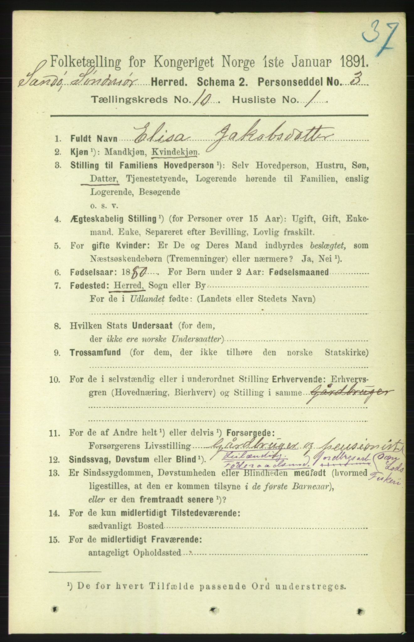 RA, 1891 census for 1514 Sande, 1891, p. 1776