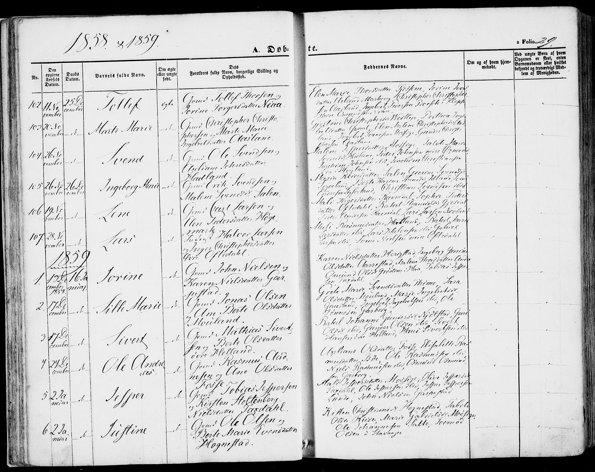 Lye sokneprestkontor, SAST/A-101794/001/30BA/L0007: Parish register (official) no. A 6, 1856-1871, p. 29