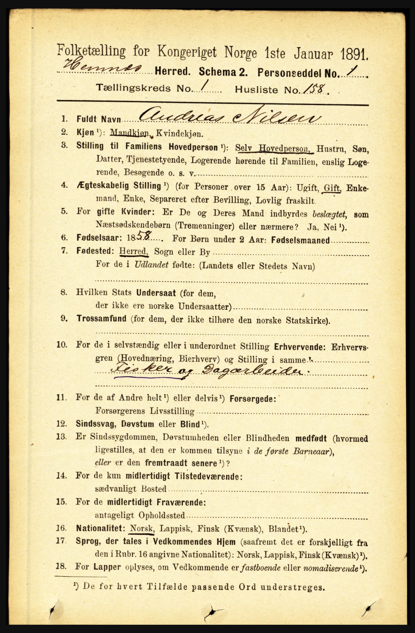 RA, 1891 census for 1832 Hemnes, 1891, p. 1115