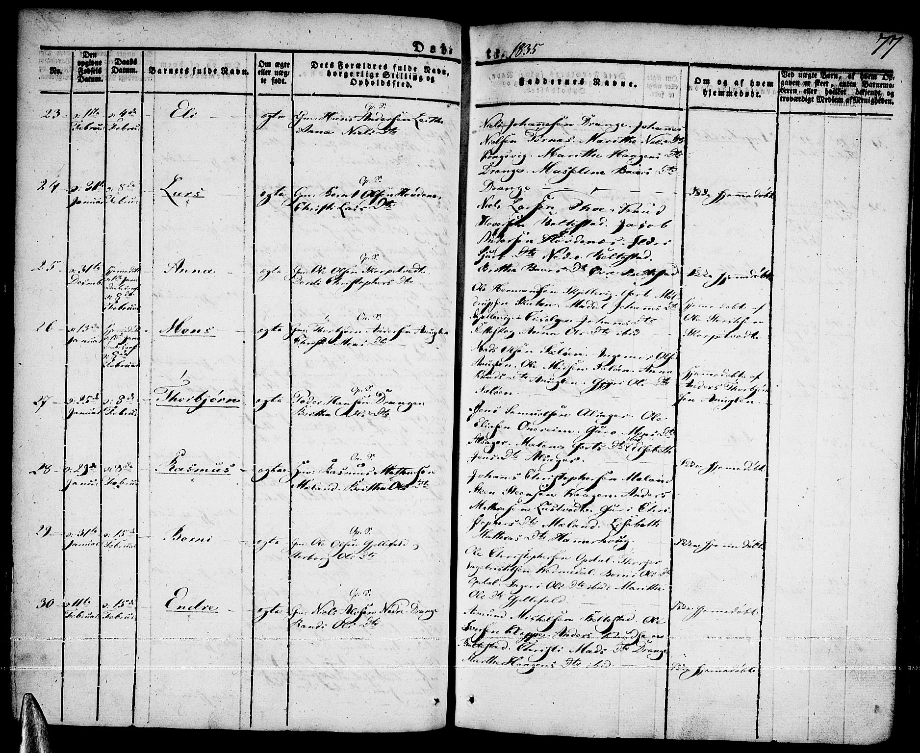 Tysnes sokneprestembete, AV/SAB-A-78601/H/Haa: Parish register (official) no. A 8, 1826-1837, p. 77