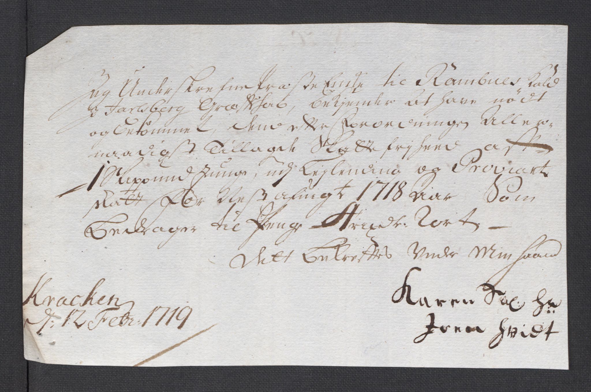 Rentekammeret inntil 1814, Reviderte regnskaper, Fogderegnskap, AV/RA-EA-4092/R32/L1882: Fogderegnskap Jarlsberg grevskap, 1718, p. 482