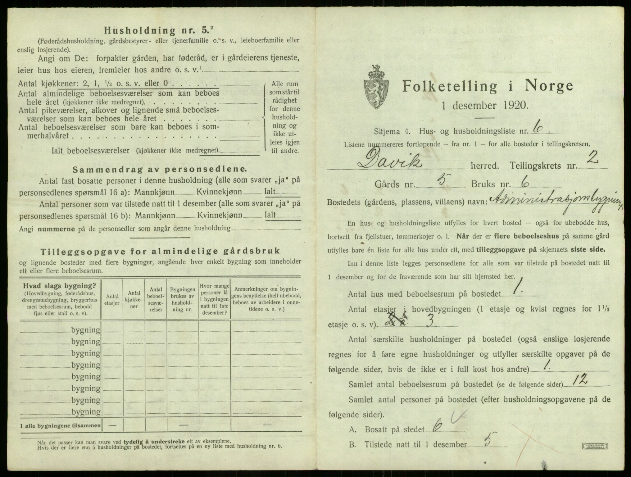 SAB, 1920 census for Davik, 1920, p. 84