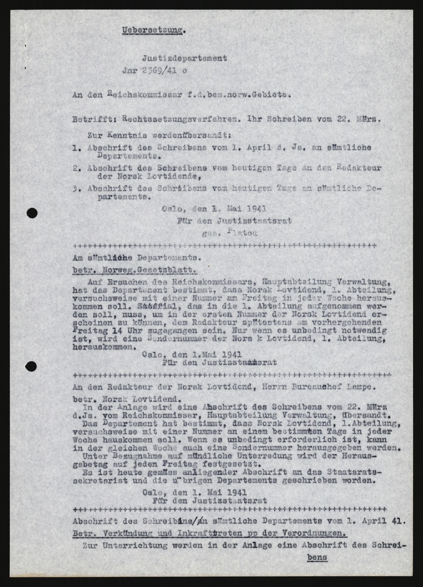 Forsvarets Overkommando. 2 kontor. Arkiv 11.4. Spredte tyske arkivsaker, AV/RA-RAFA-7031/D/Dar/Darb/L0013: Reichskommissariat - Hauptabteilung Vervaltung, 1917-1942, p. 1033