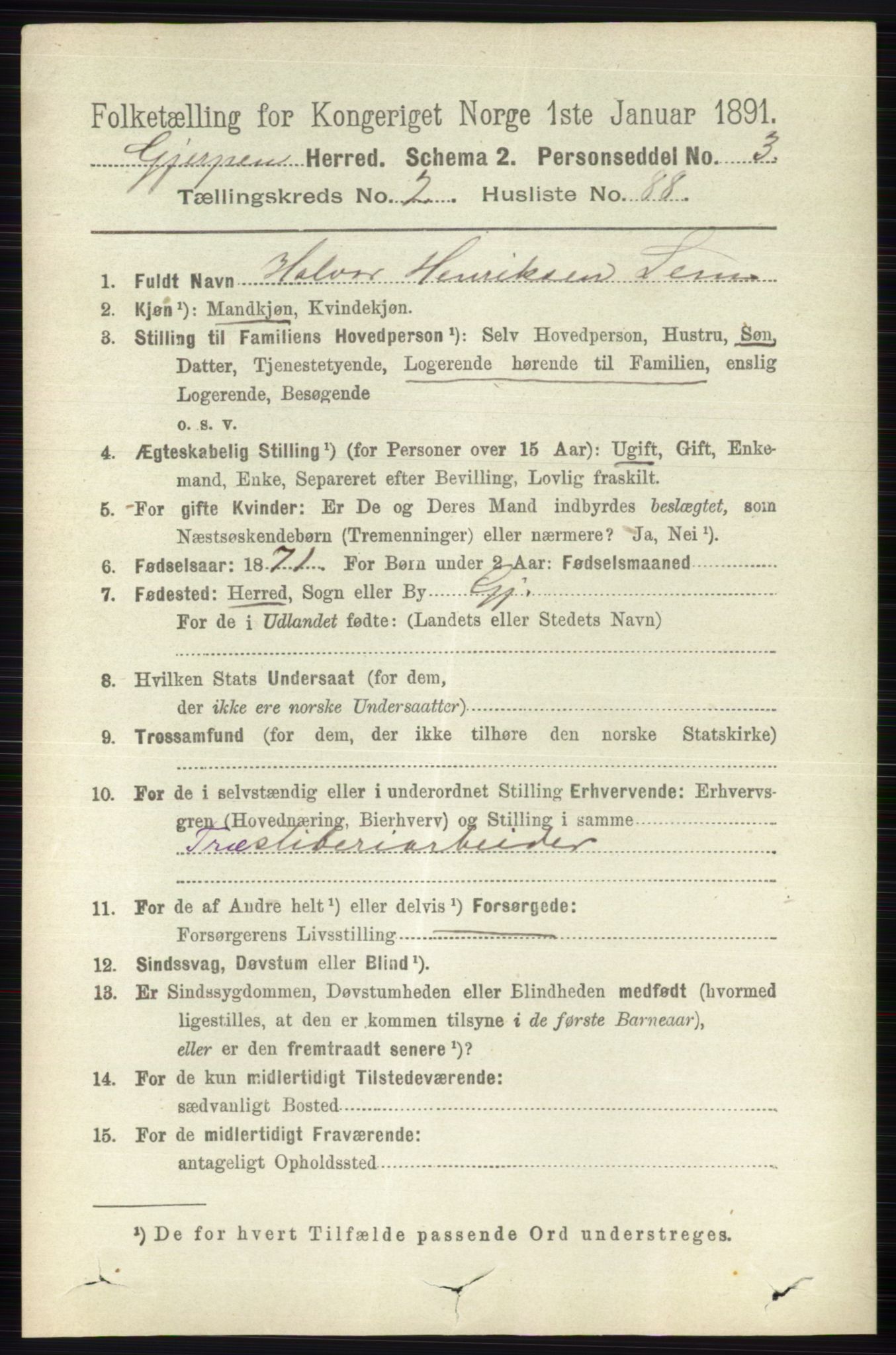 RA, 1891 census for 0812 Gjerpen, 1891, p. 1406