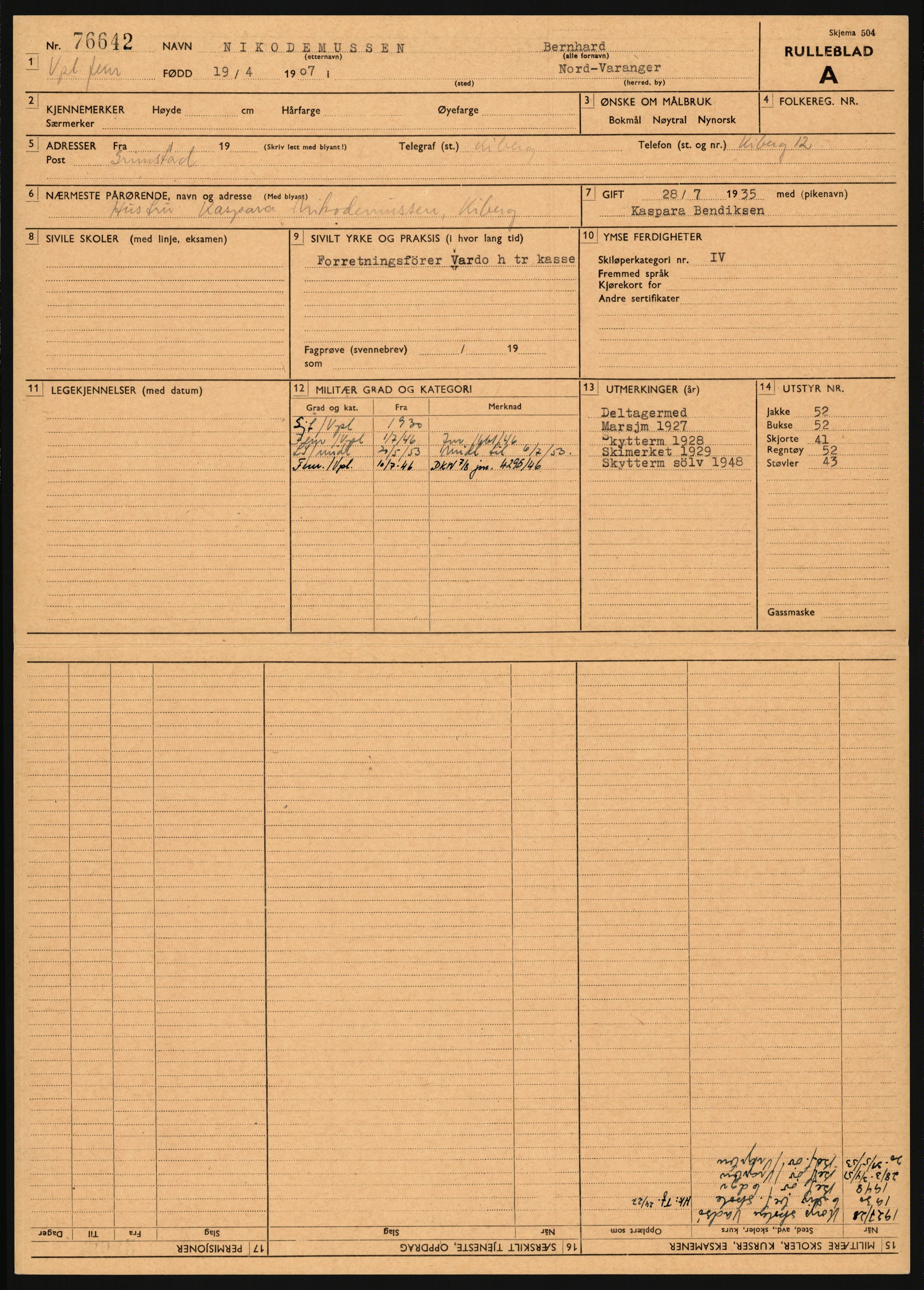 Forsvaret, Varanger bataljon, AV/RA-RAFA-2258/1/D/L0455: Rulleblad og tjenesteuttalelser for befal født 1894-1896, 1901-1909 og 1911-1915, 1894-1915, p. 62