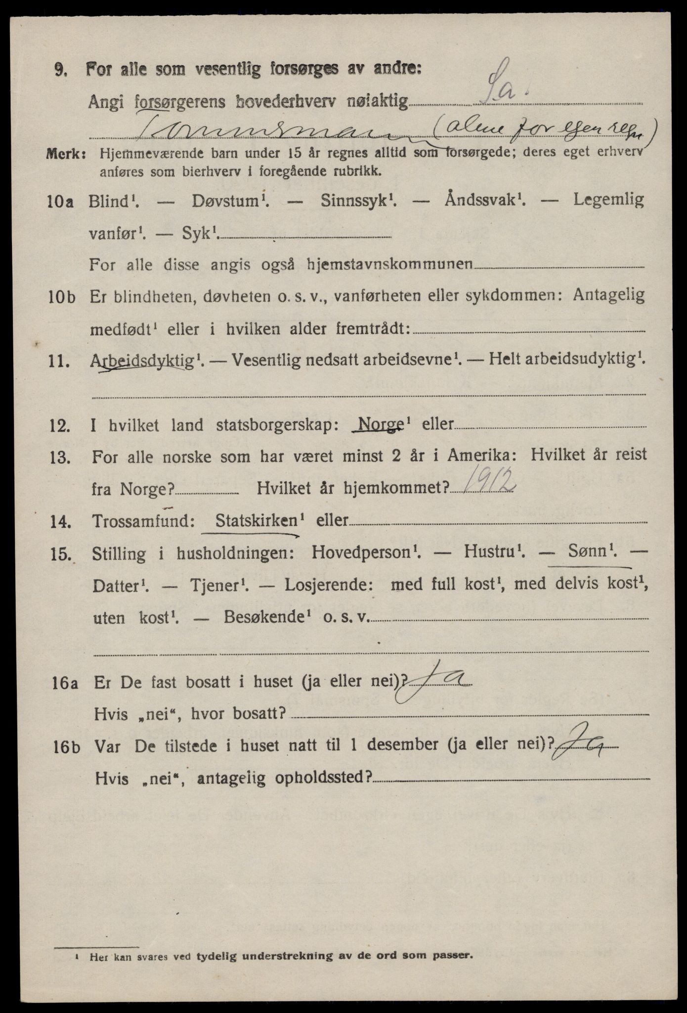 SAST, 1920 census for Nedstrand, 1920, p. 2016