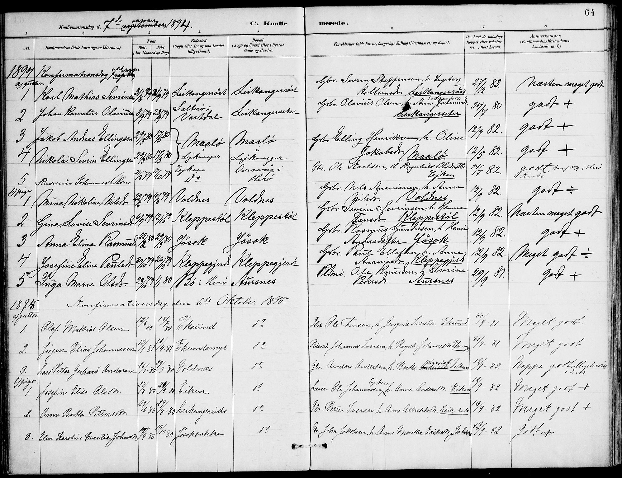 Ministerialprotokoller, klokkerbøker og fødselsregistre - Møre og Romsdal, AV/SAT-A-1454/508/L0095: Parish register (official) no. 508A02, 1887-1920, p. 64