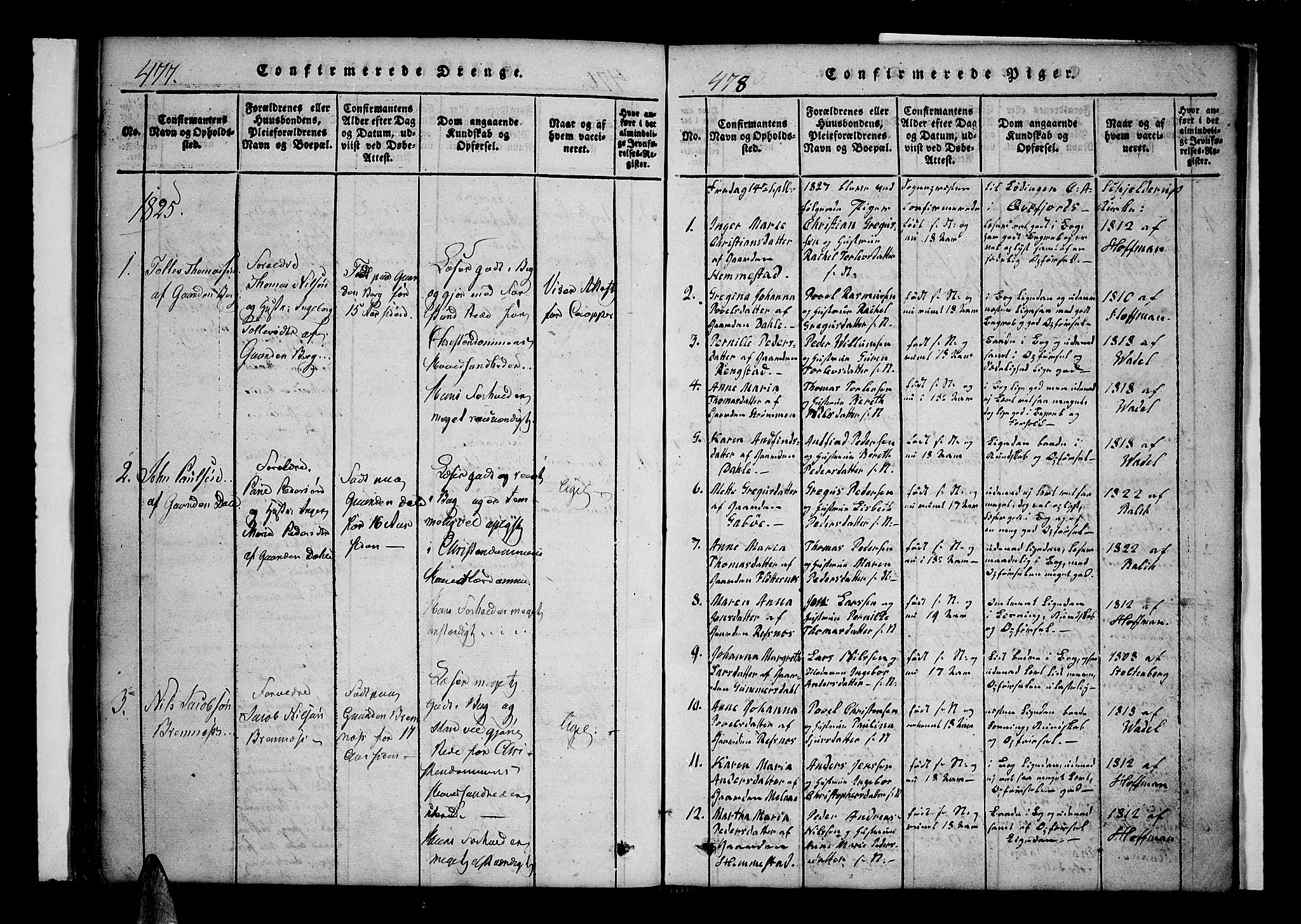 Kvæfjord sokneprestkontor, AV/SATØ-S-1323/G/Ga/Gaa/L0002kirke: Parish register (official) no. 2, 1821-1830, p. 477-478