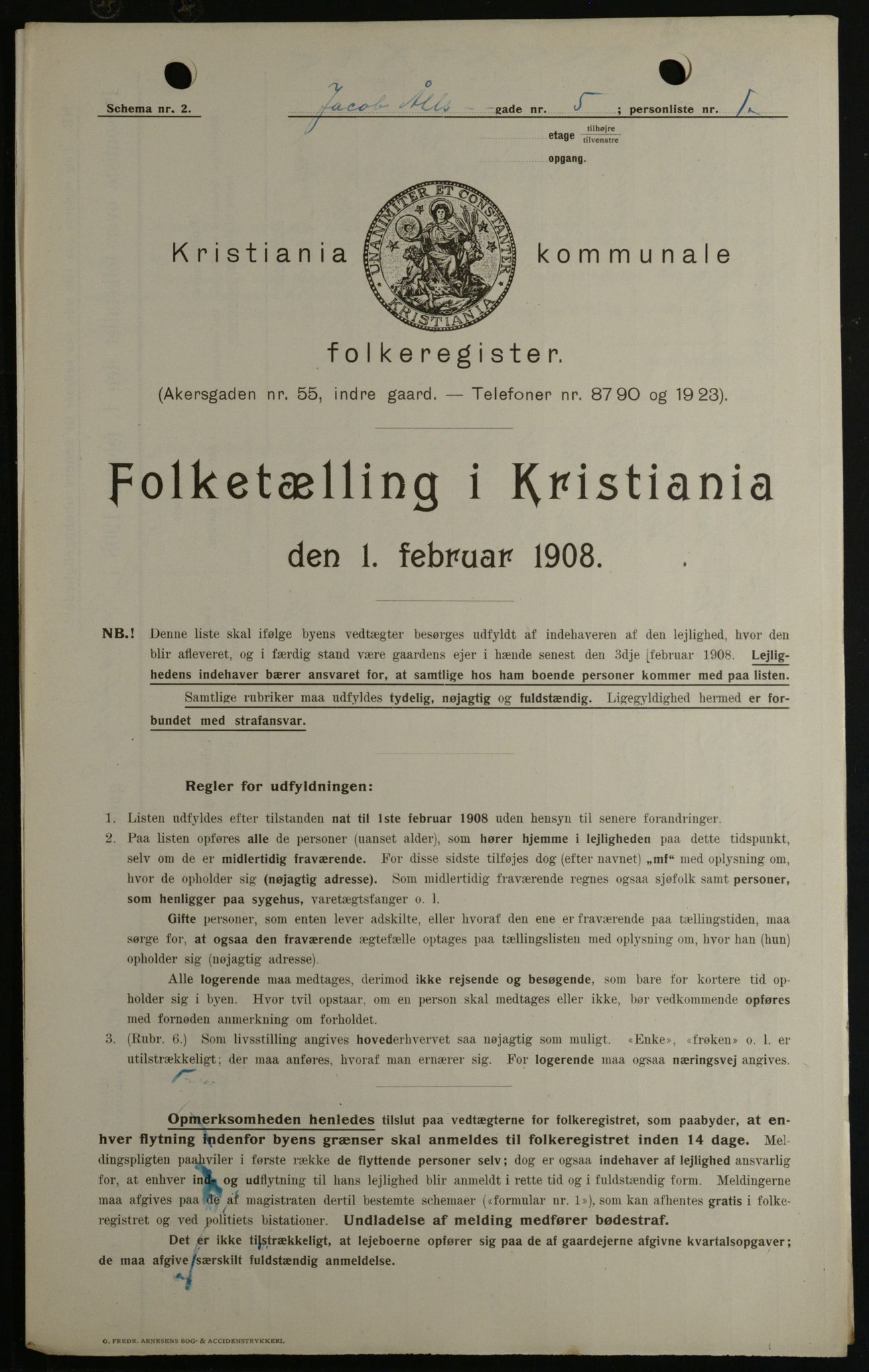 OBA, Municipal Census 1908 for Kristiania, 1908, p. 40144