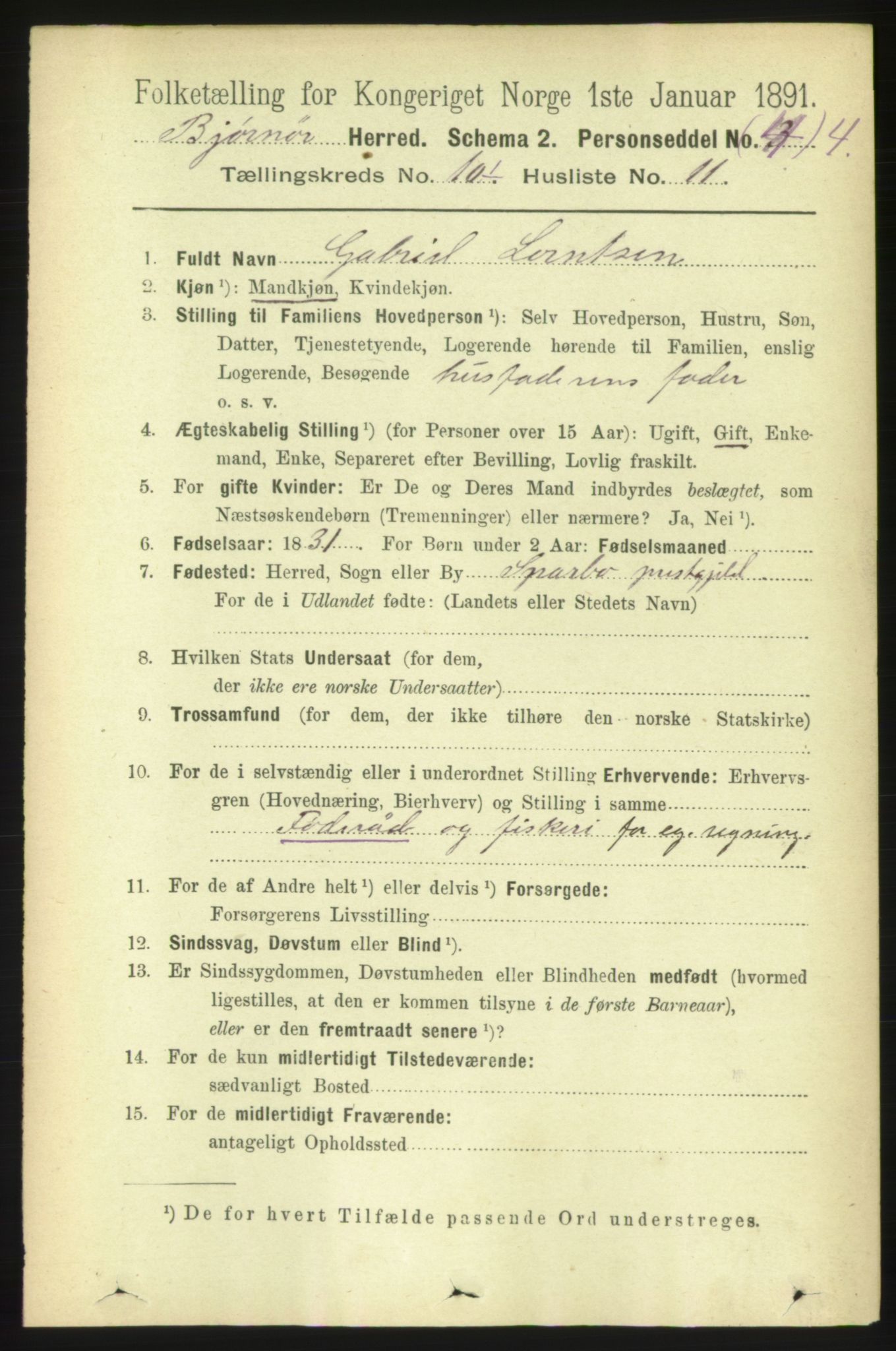 RA, 1891 census for 1632 Bjørnør, 1891, p. 4205