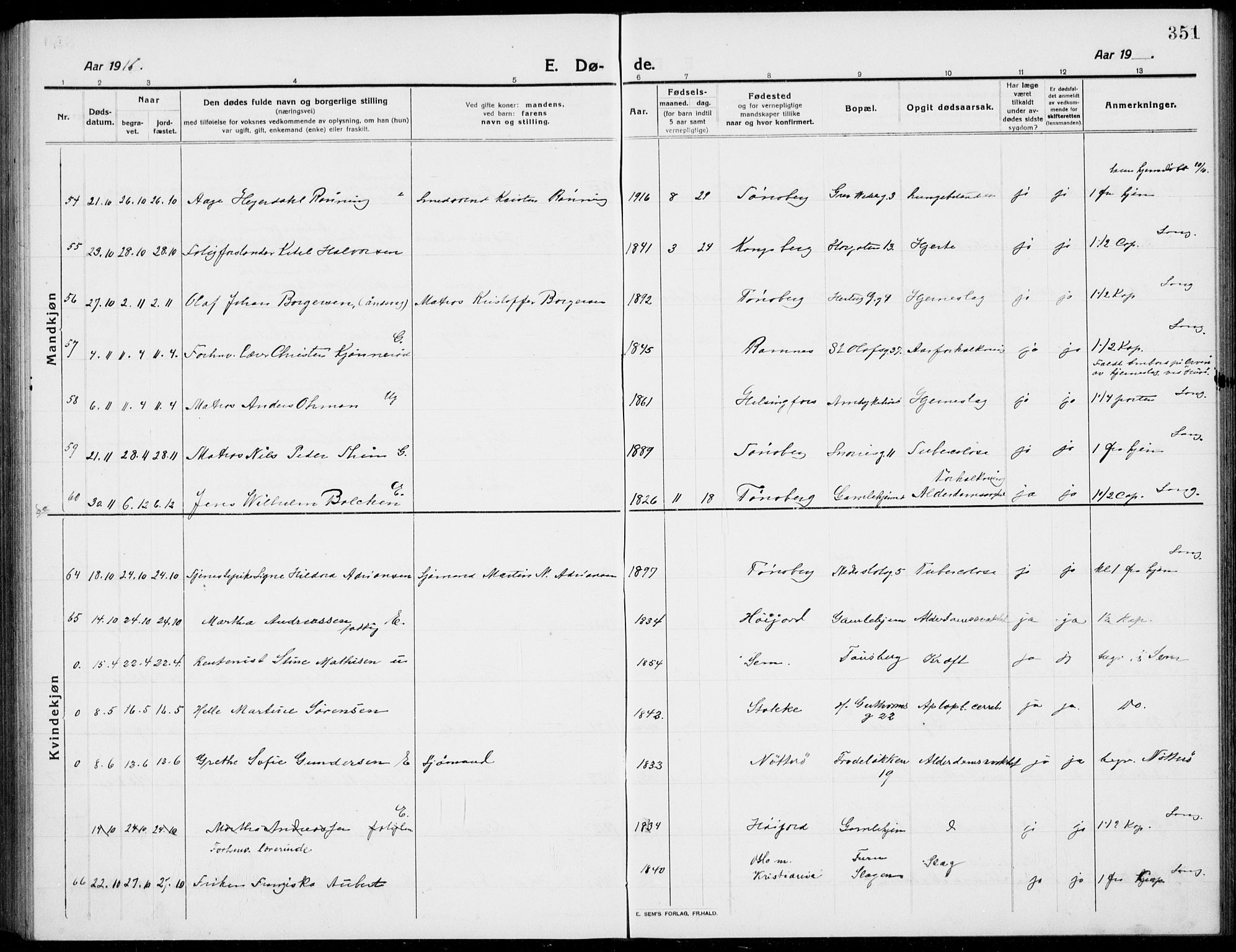 Tønsberg kirkebøker, AV/SAKO-A-330/G/Ga/L0009: Parish register (copy) no. 9, 1913-1920, p. 351