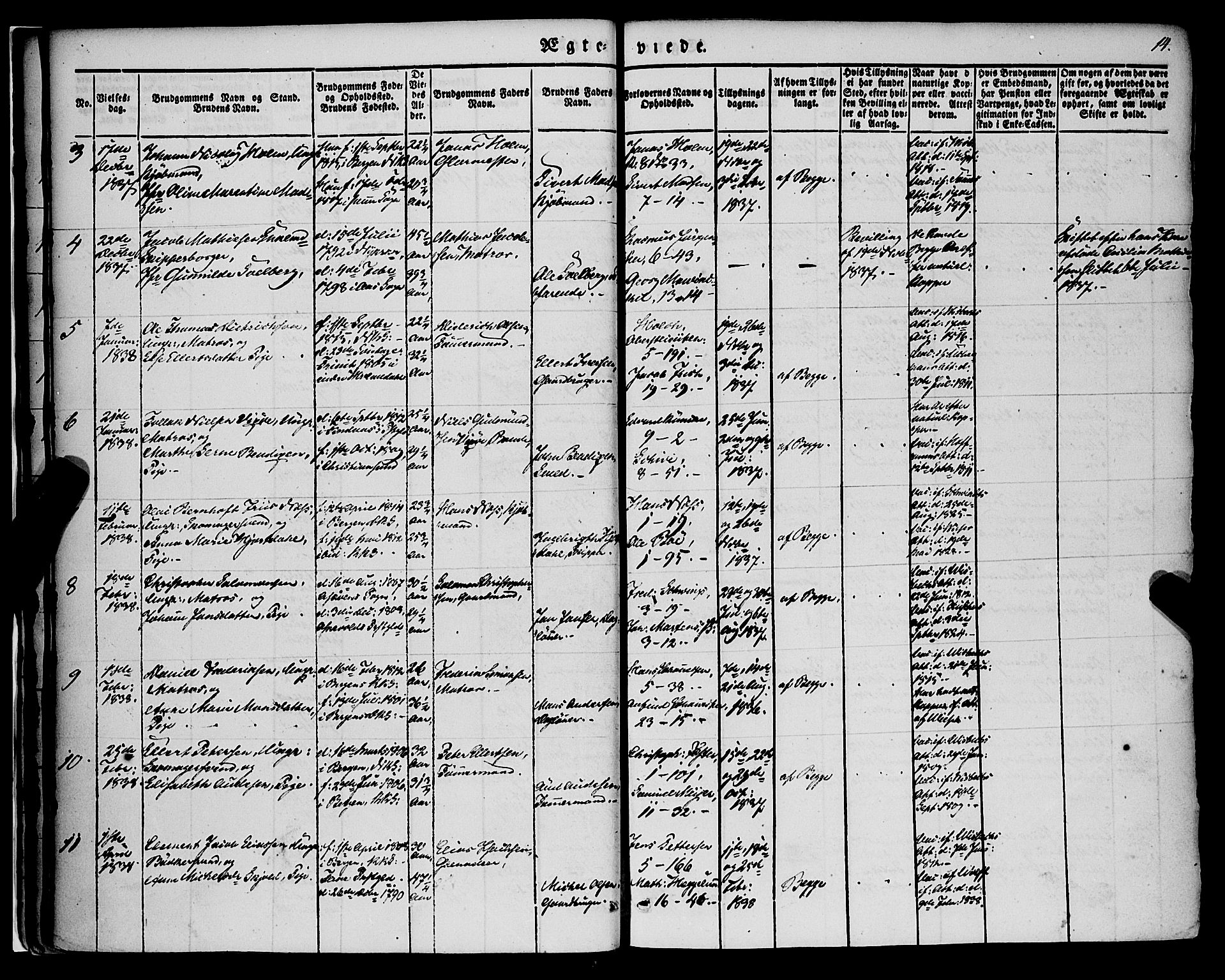 Nykirken Sokneprestembete, AV/SAB-A-77101/H/Haa/L0031: Parish register (official) no. D 1, 1834-1861, p. 14