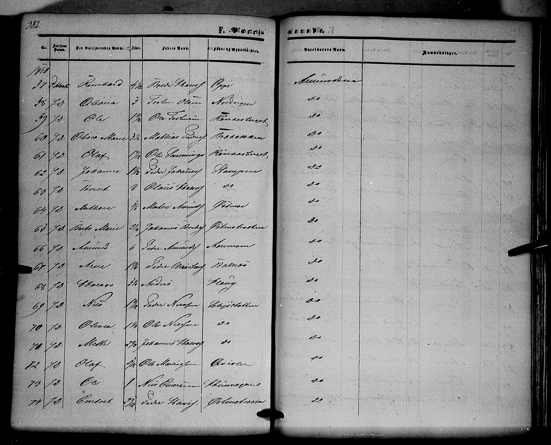 Hof prestekontor, AV/SAH-PREST-038/H/Ha/Haa/L0008: Parish register (official) no. 8, 1849-1861, p. 382