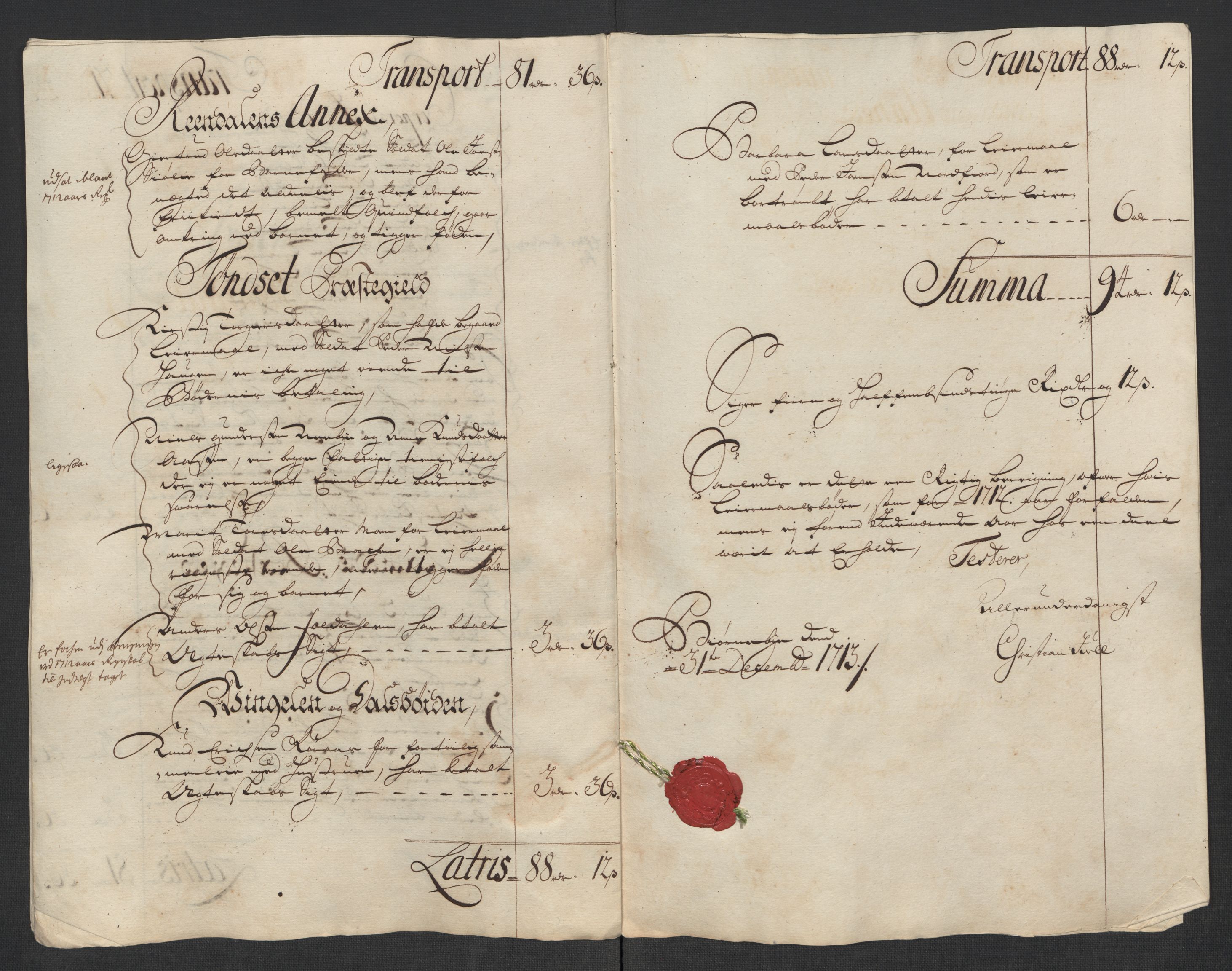 Rentekammeret inntil 1814, Reviderte regnskaper, Fogderegnskap, AV/RA-EA-4092/R13/L0850: Fogderegnskap Solør, Odal og Østerdal, 1713, p. 289