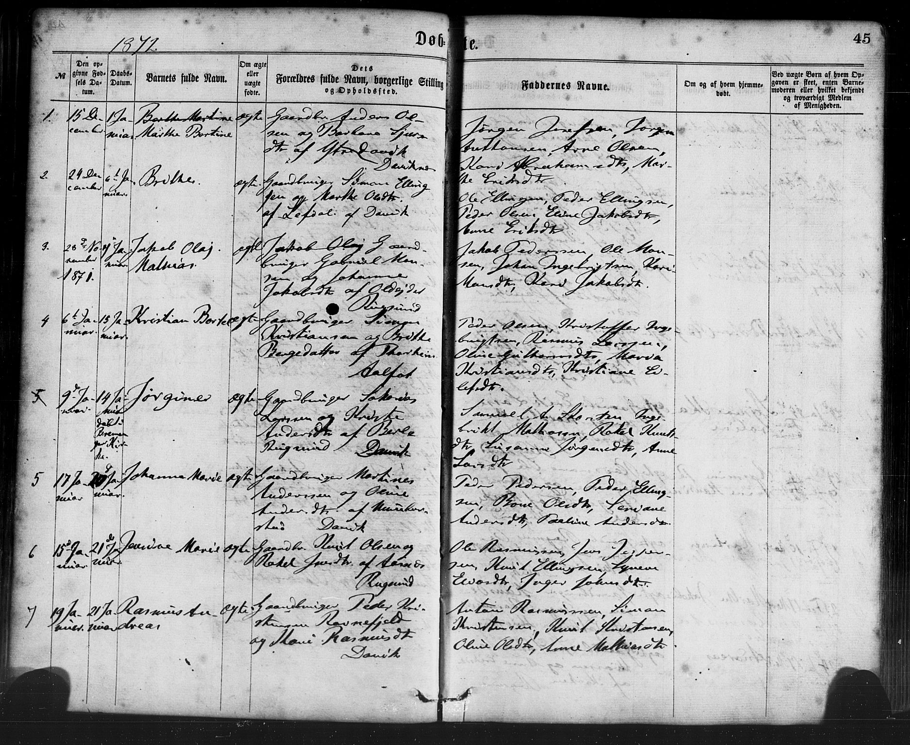 Davik sokneprestembete, AV/SAB-A-79701/H/Haa/Haaa/L0006: Parish register (official) no. A 6, 1867-1881, p. 45