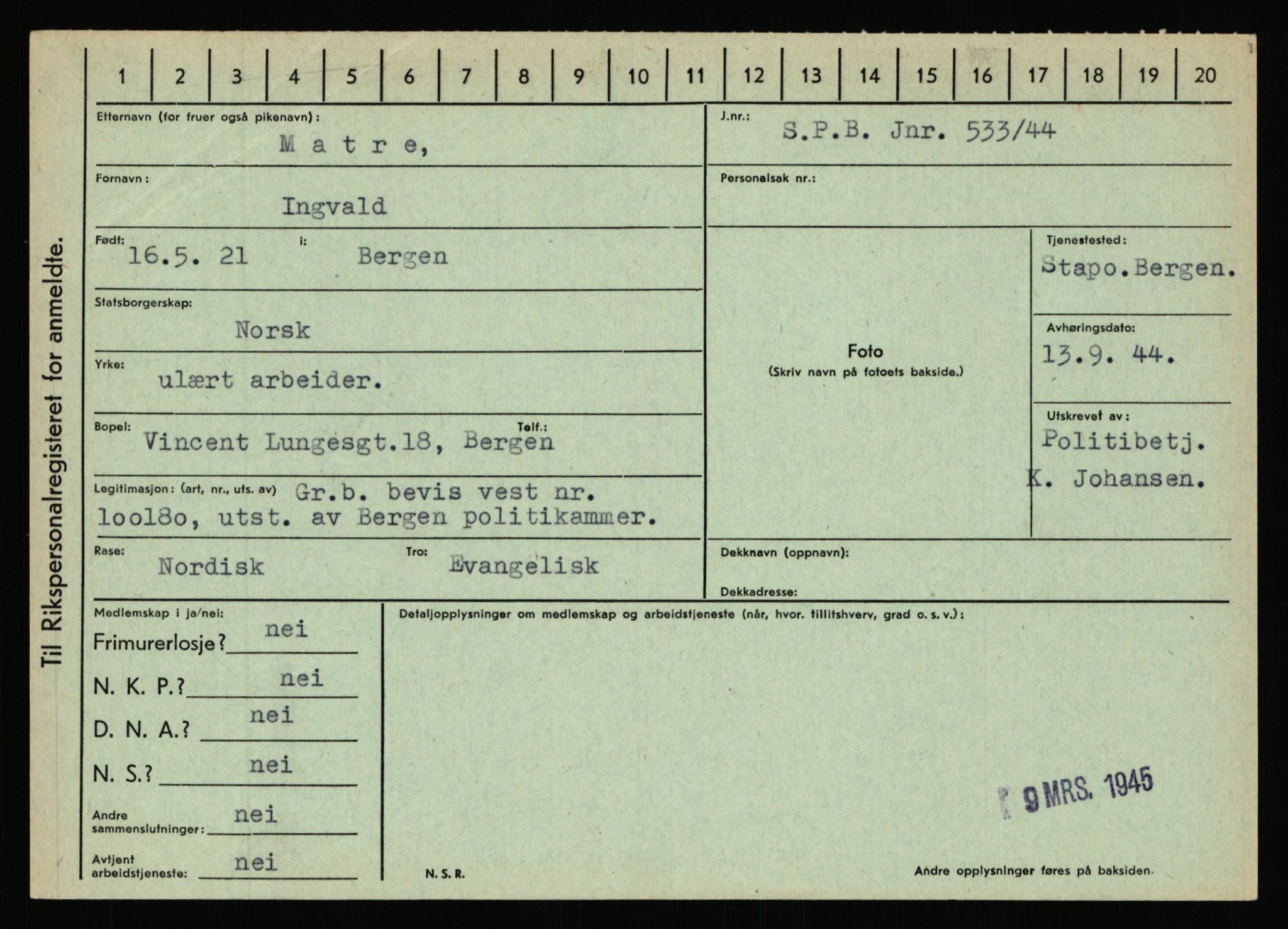 Statspolitiet - Hovedkontoret / Osloavdelingen, AV/RA-S-1329/C/Ca/L0010: Lind - Moksnes, 1943-1945, p. 3395