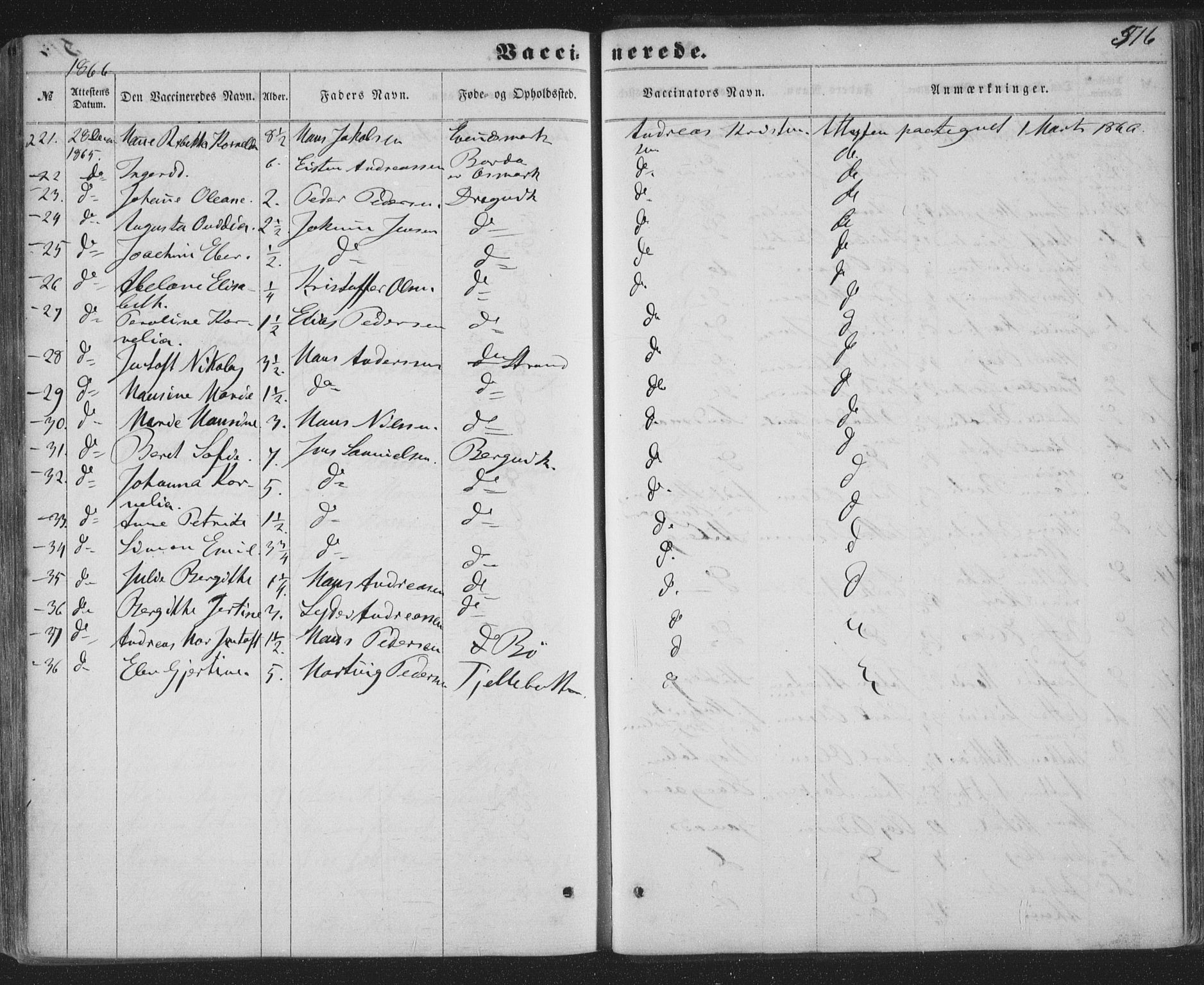 Ministerialprotokoller, klokkerbøker og fødselsregistre - Nordland, AV/SAT-A-1459/863/L0896: Parish register (official) no. 863A08, 1861-1871, p. 516