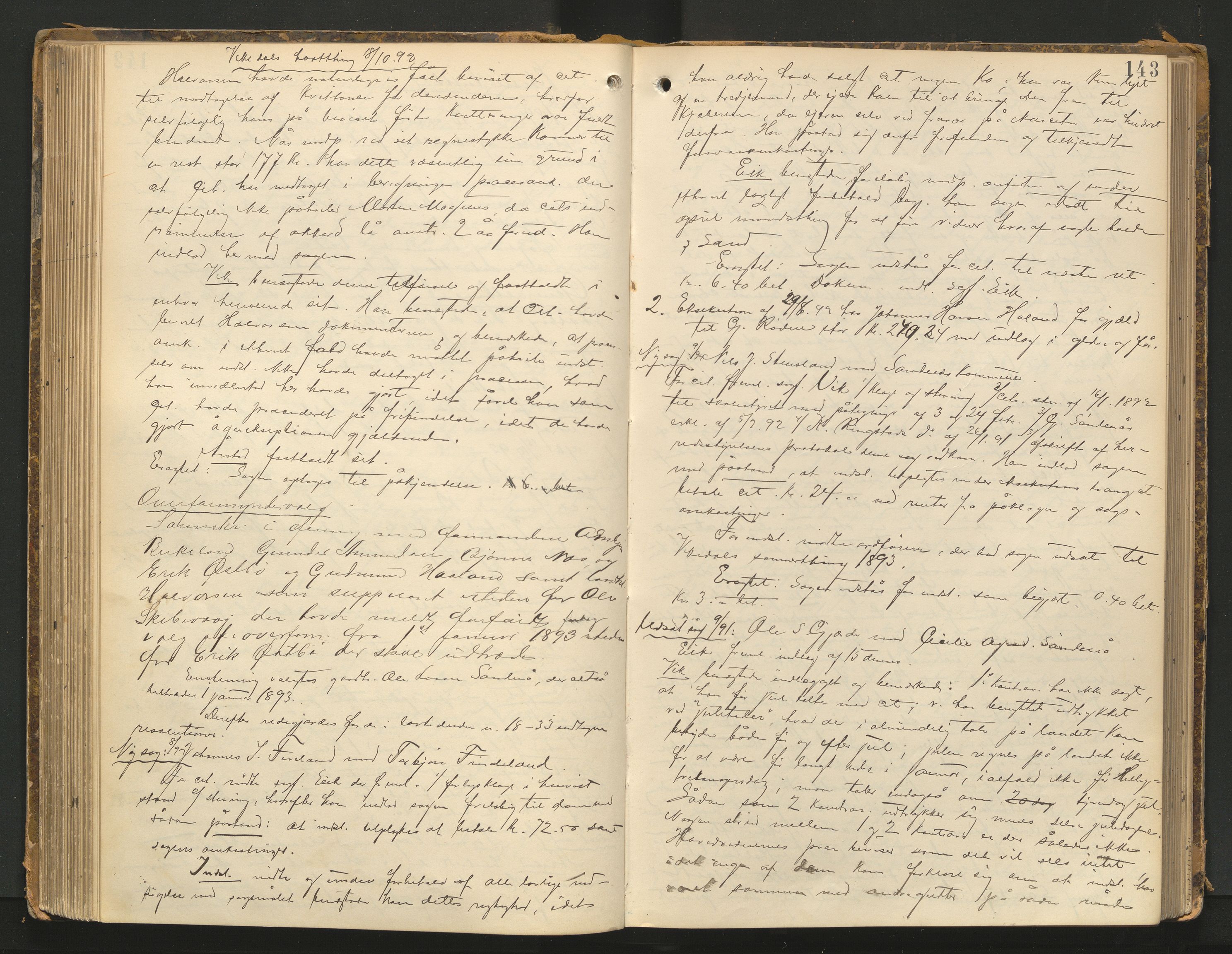 Ryfylke tingrett, AV/SAST-A-100055/001/I/IB/IB0/L0016: Tingbok, Ryfylke, 1891-1895, p. 142b-143a