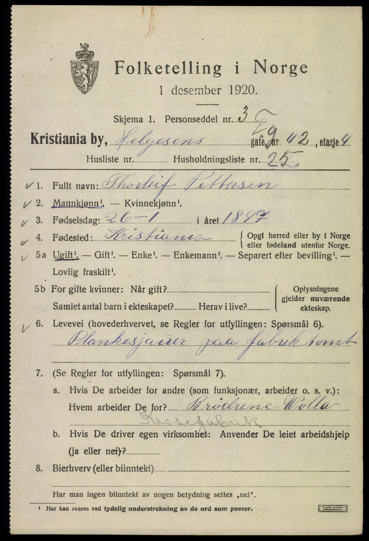 SAO, 1920 census for Kristiania, 1920, p. 285377