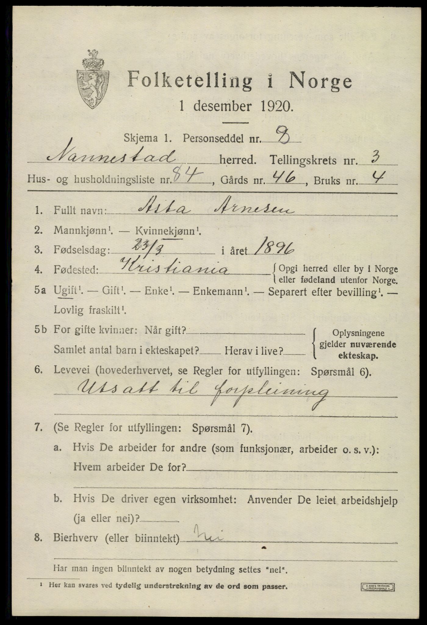 SAO, 1920 census for Nannestad, 1920, p. 4549