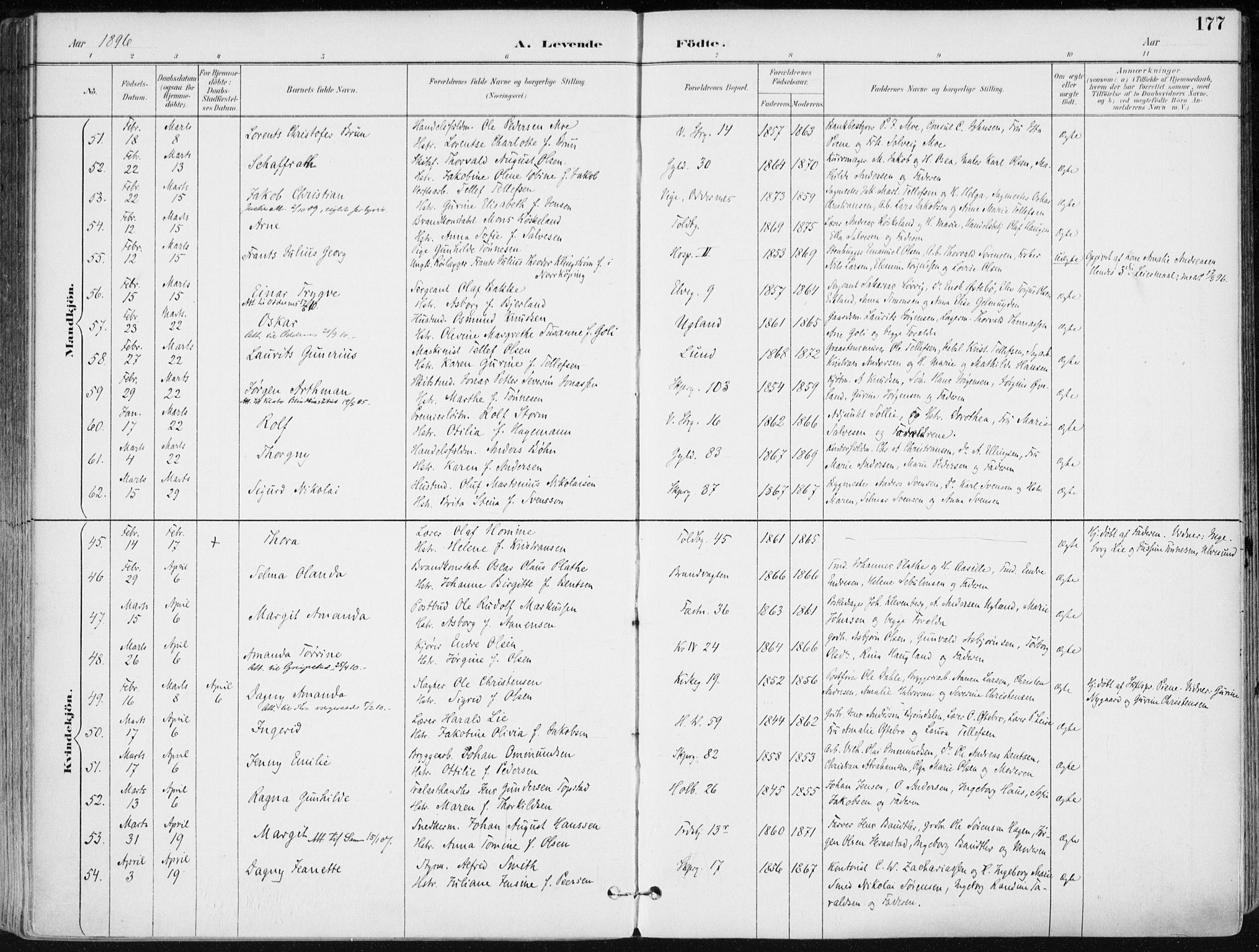 Kristiansand domprosti, SAK/1112-0006/F/Fa/L0019: Parish register (official) no. A 18, 1890-1897, p. 177
