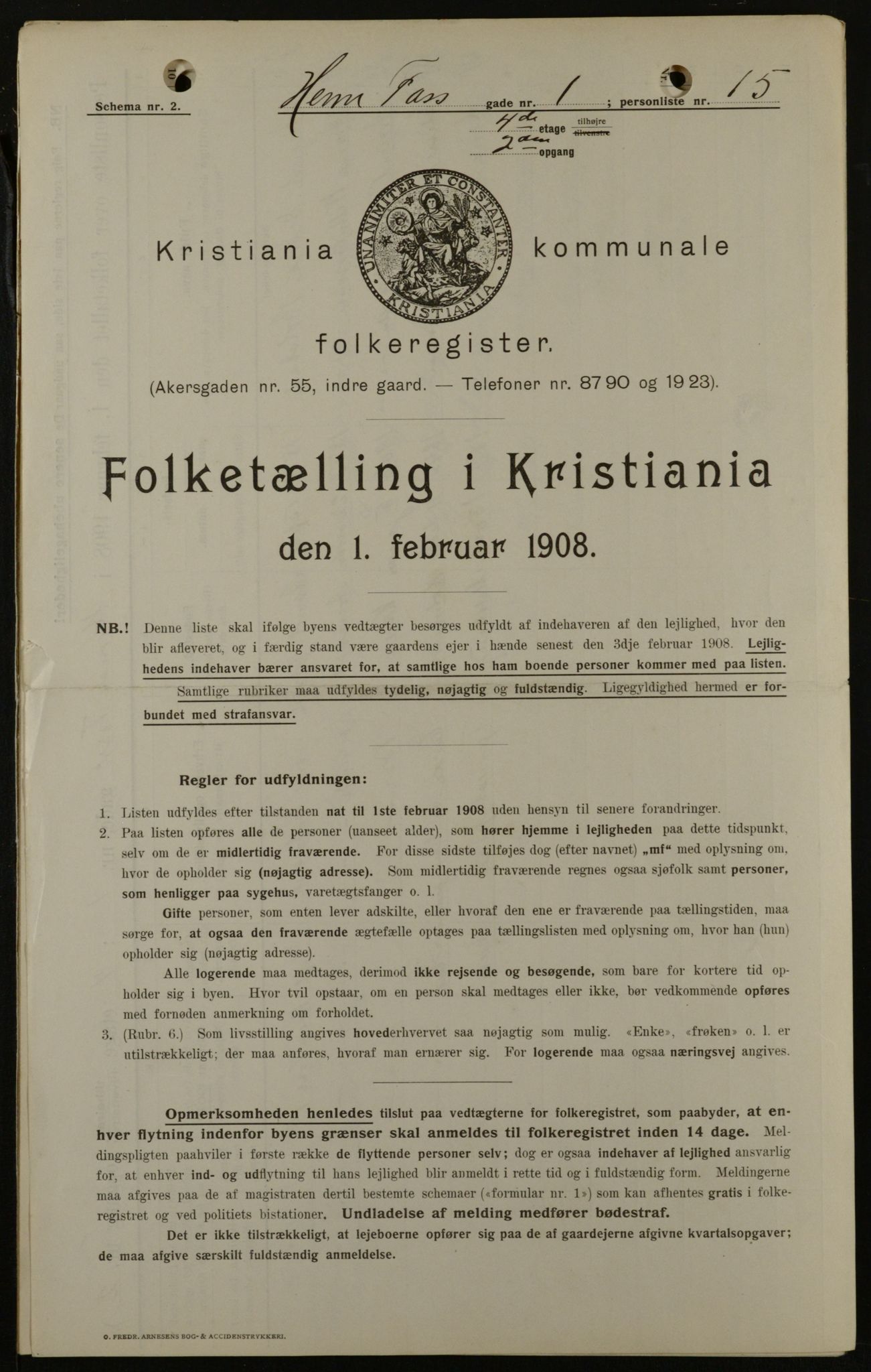 OBA, Municipal Census 1908 for Kristiania, 1908, p. 34698