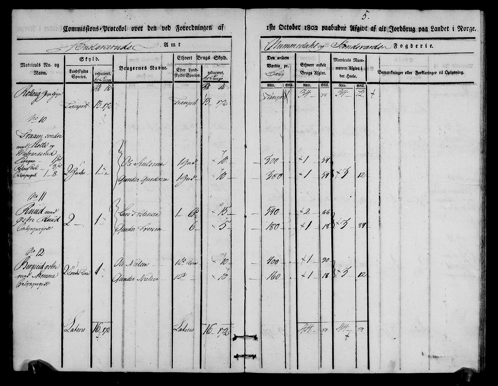 Rentekammeret inntil 1814, Realistisk ordnet avdeling, AV/RA-EA-4070/N/Ne/Nea/L0056a: Numedal og Sandsvær fogderi. Kommisjonsprotokoll for Rollag hovedsogn og Veggli anneks, 1803, p. 5