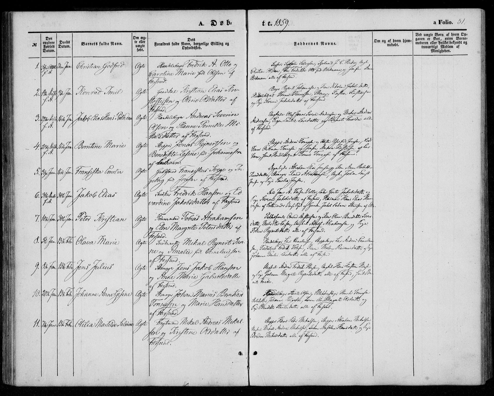 Farsund sokneprestkontor, AV/SAK-1111-0009/F/Fa/L0004: Parish register (official) no. A 4, 1847-1863, p. 51