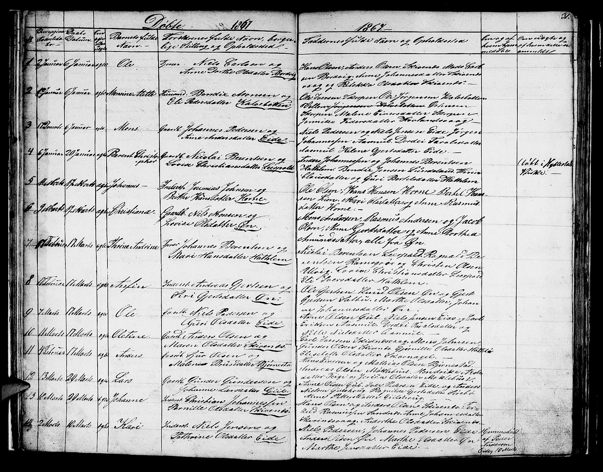 Hyllestad sokneprestembete, SAB/A-80401: Parish register (copy) no. C 1, 1853-1873, p. 31