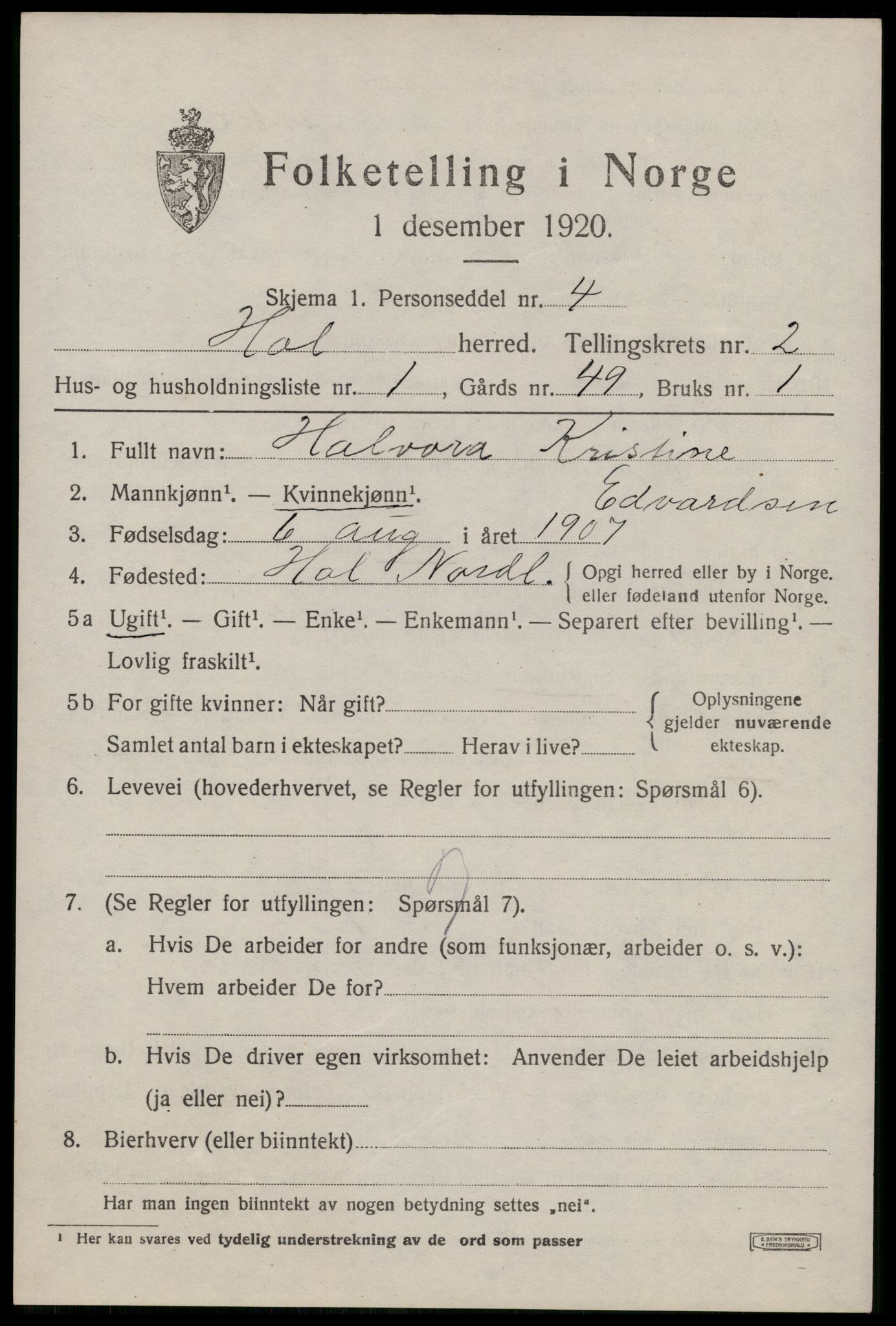 SAT, 1920 census for Hol, 1920, p. 2135