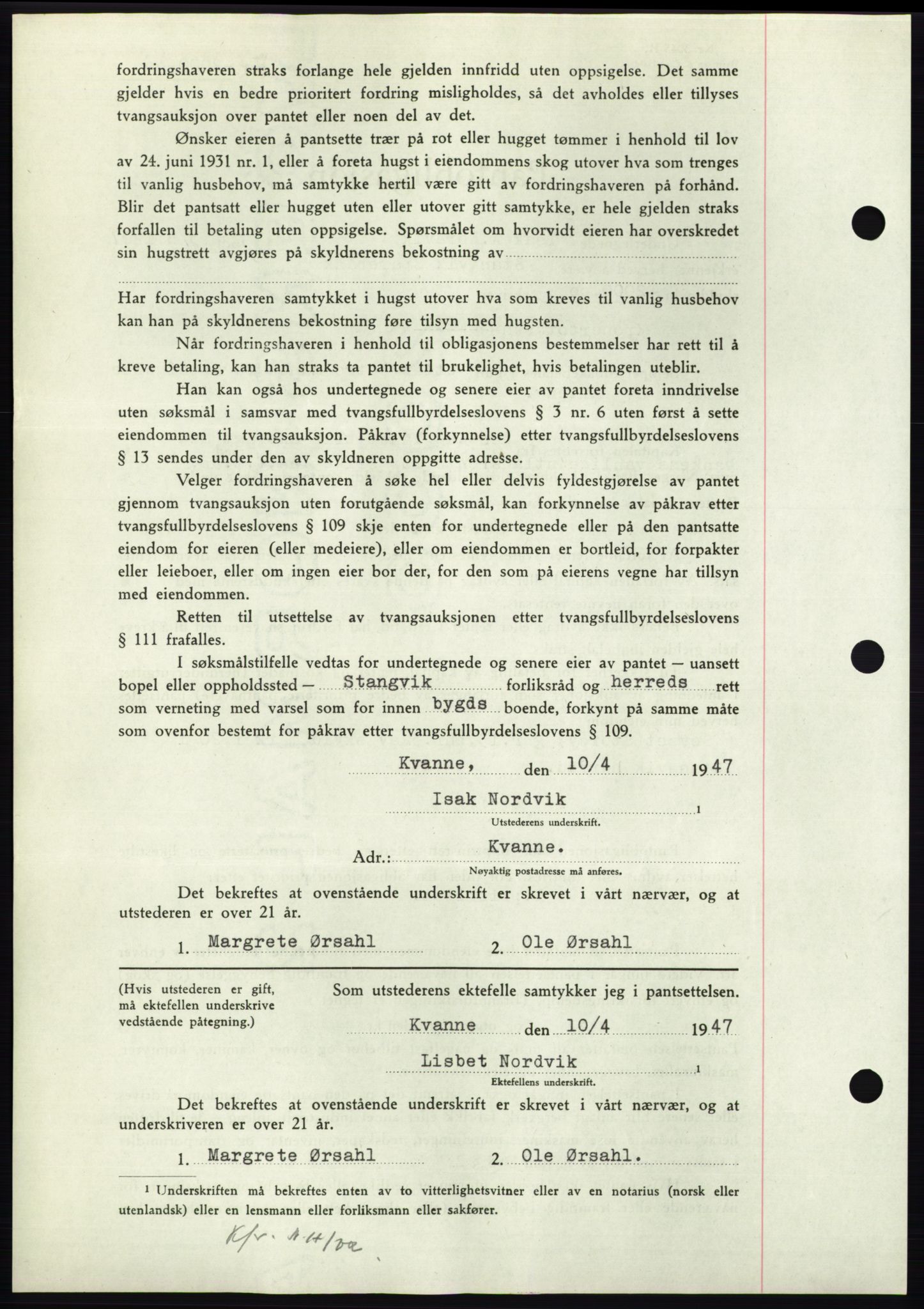 Nordmøre sorenskriveri, AV/SAT-A-4132/1/2/2Ca: Mortgage book no. B96, 1947-1947, Diary no: : 935/1947