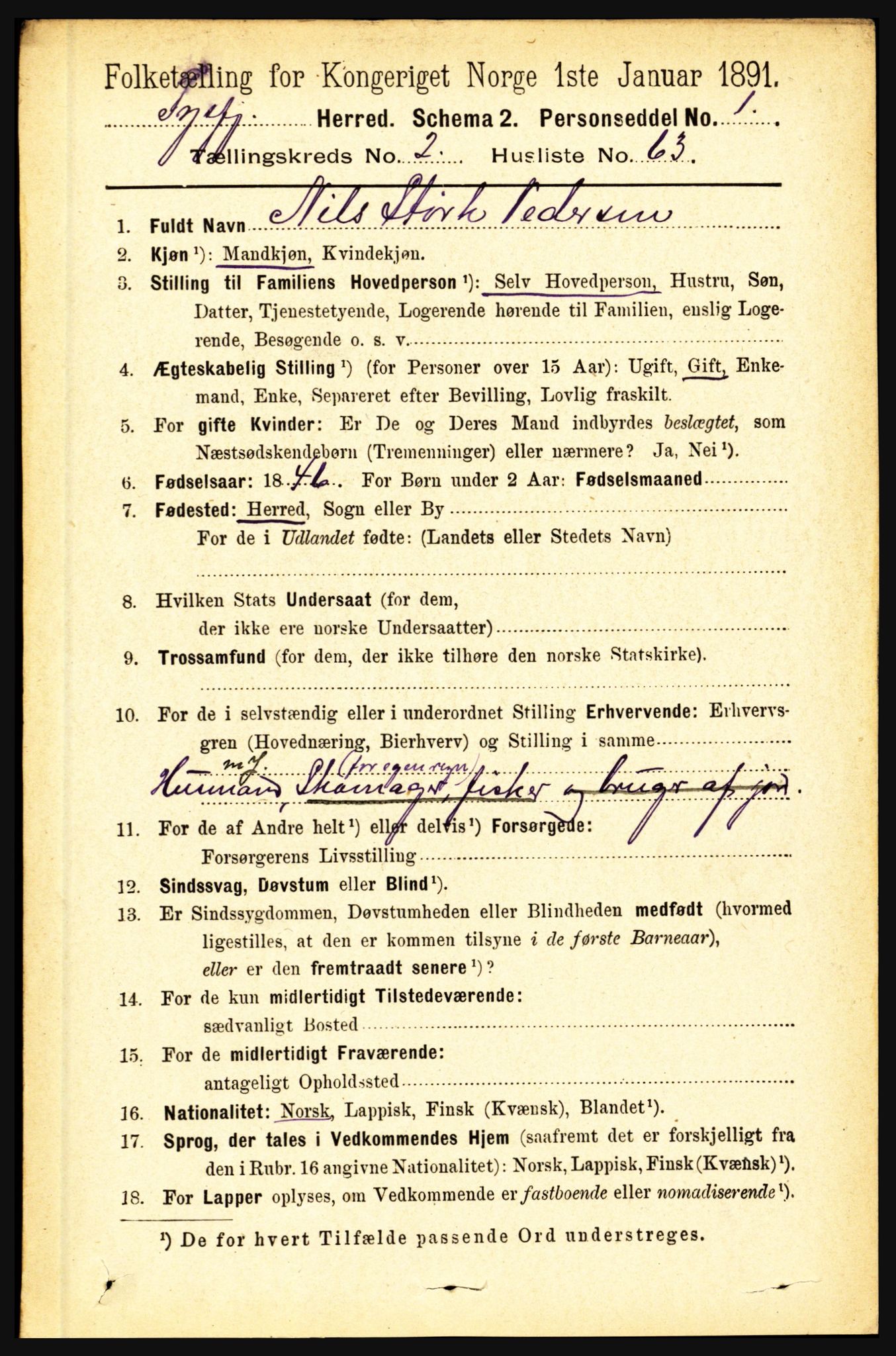 RA, 1891 census for 1850 Tysfjord, 1891, p. 984