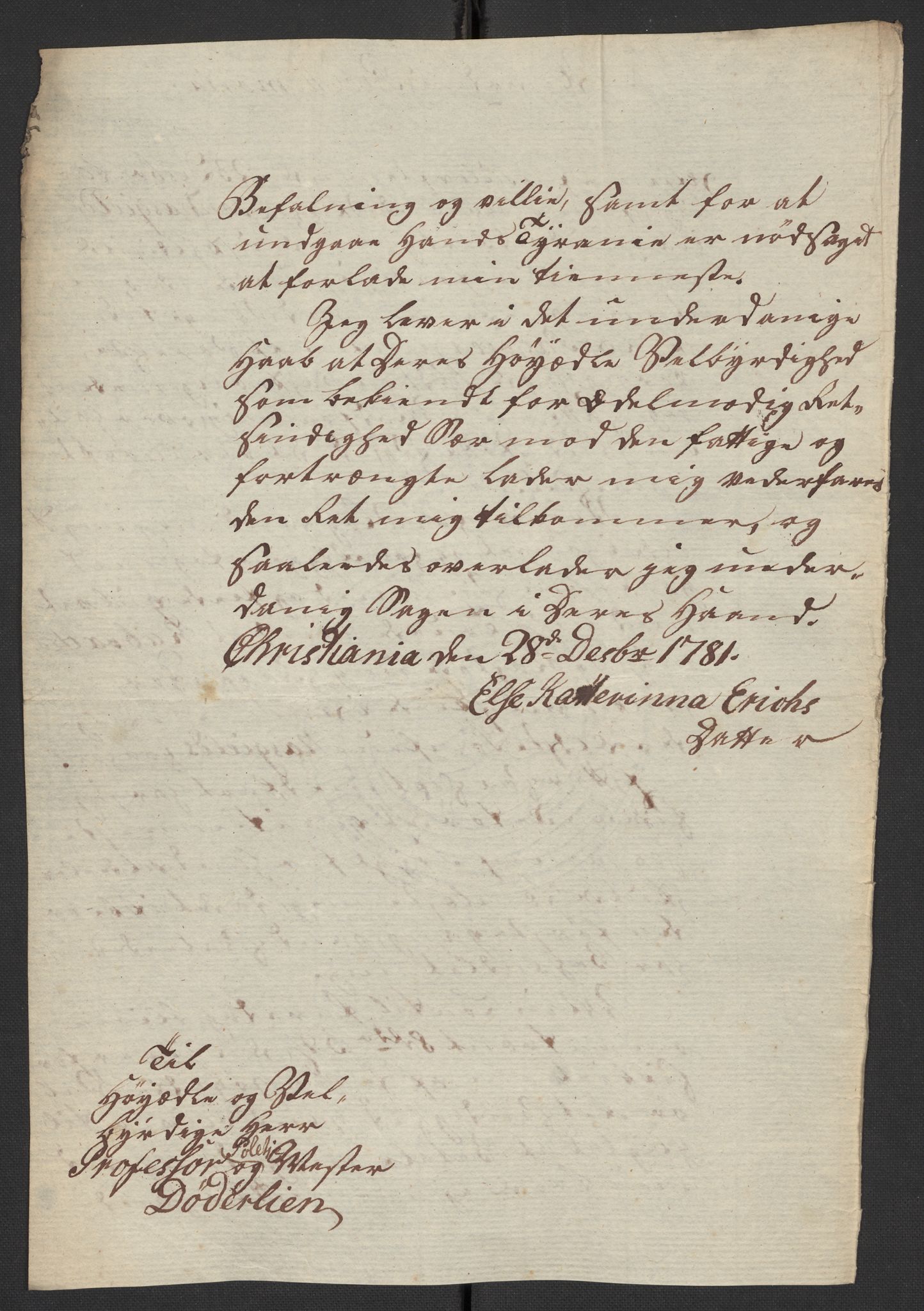 Oslo politidistrikt, AV/SAO-A-10085/D/Da/L0003: Innkomne brev, pro memoria m.v., 1781, p. 77