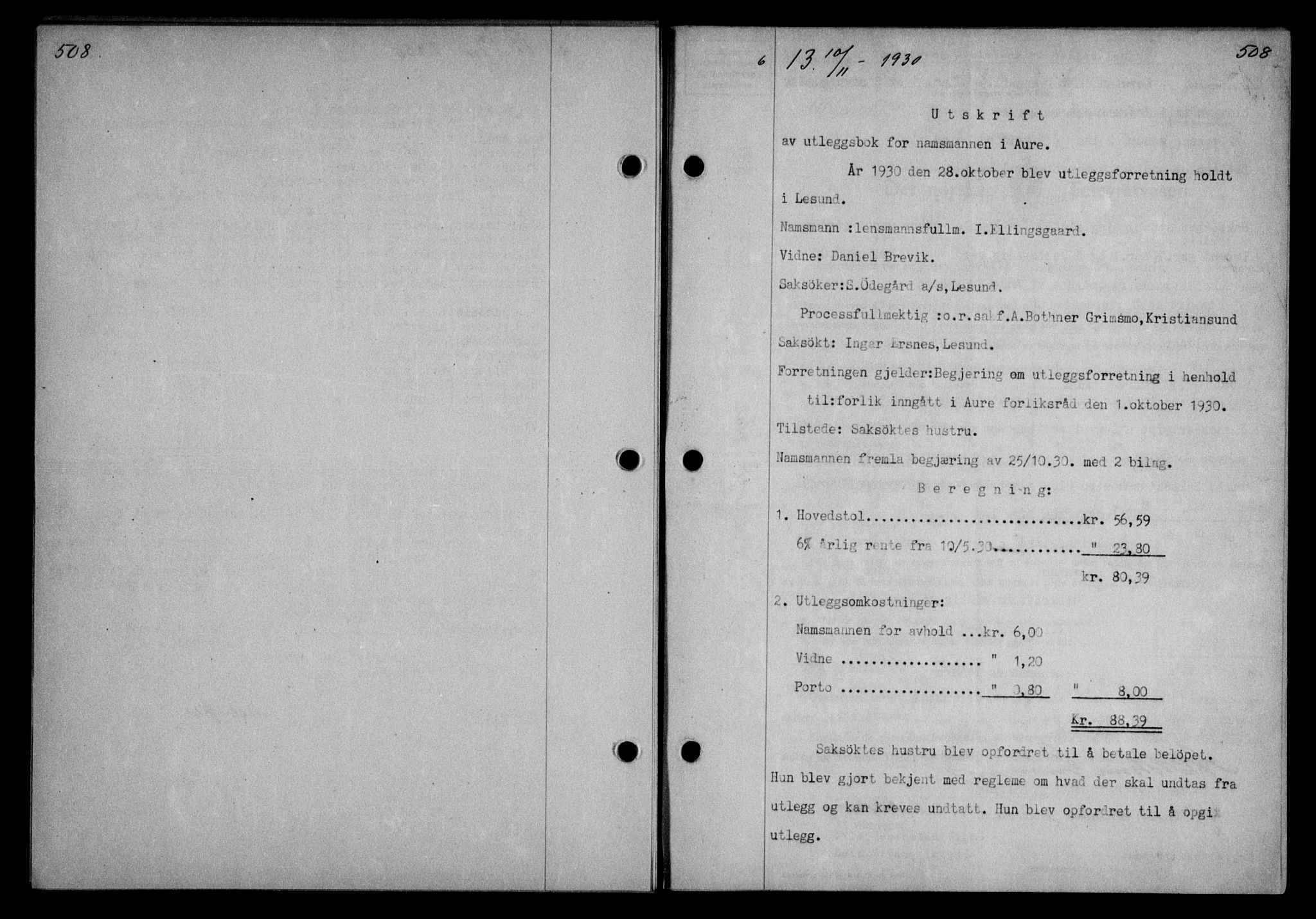 Nordmøre sorenskriveri, AV/SAT-A-4132/1/2/2Ca/L0070: Mortgage book no. 60, 1930-1930, Deed date: 10.11.1930