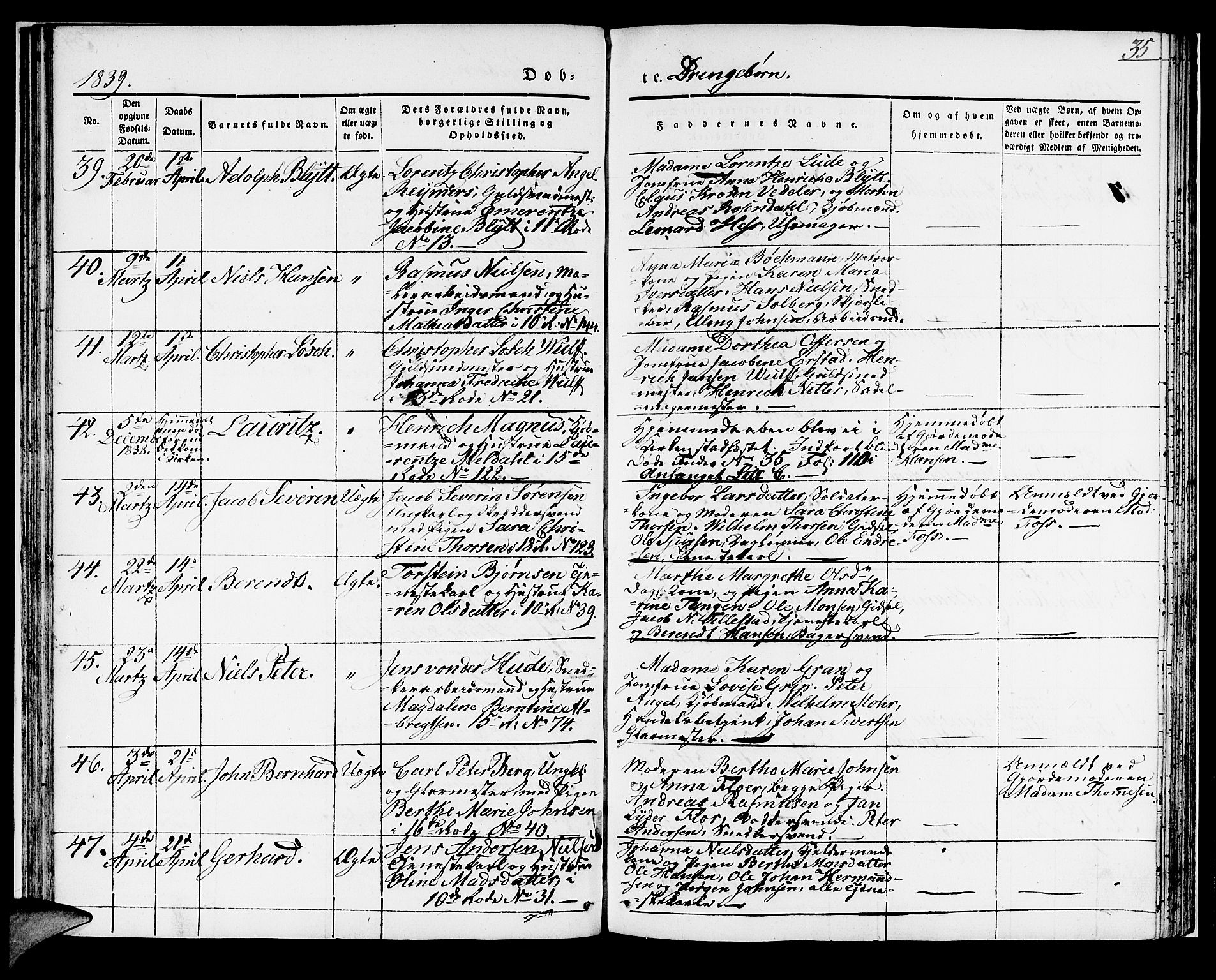 Domkirken sokneprestembete, SAB/A-74801/H/Haa/L0018: Parish register (official) no. B 1, 1838-1840, p. 35