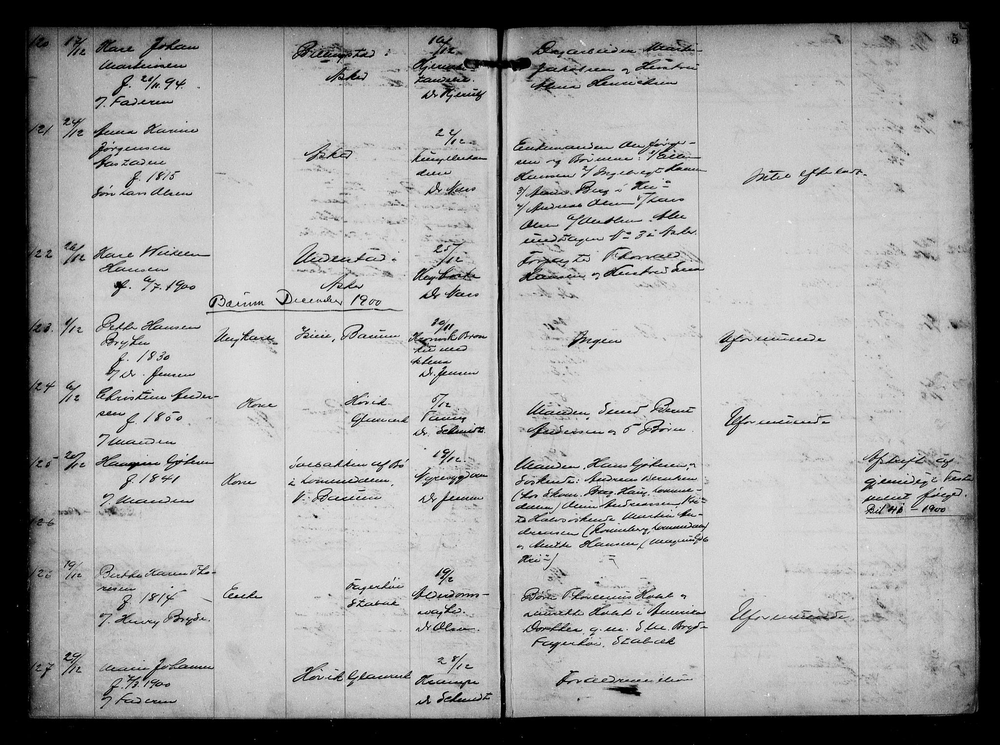 Aker kriminaldommer, skifte- og auksjonsforvalterembete, AV/SAO-A-10452/H/Hb/Hba/Hbaa/L0001: Dødsfallsprotokoll, 1901-1907, p. 5