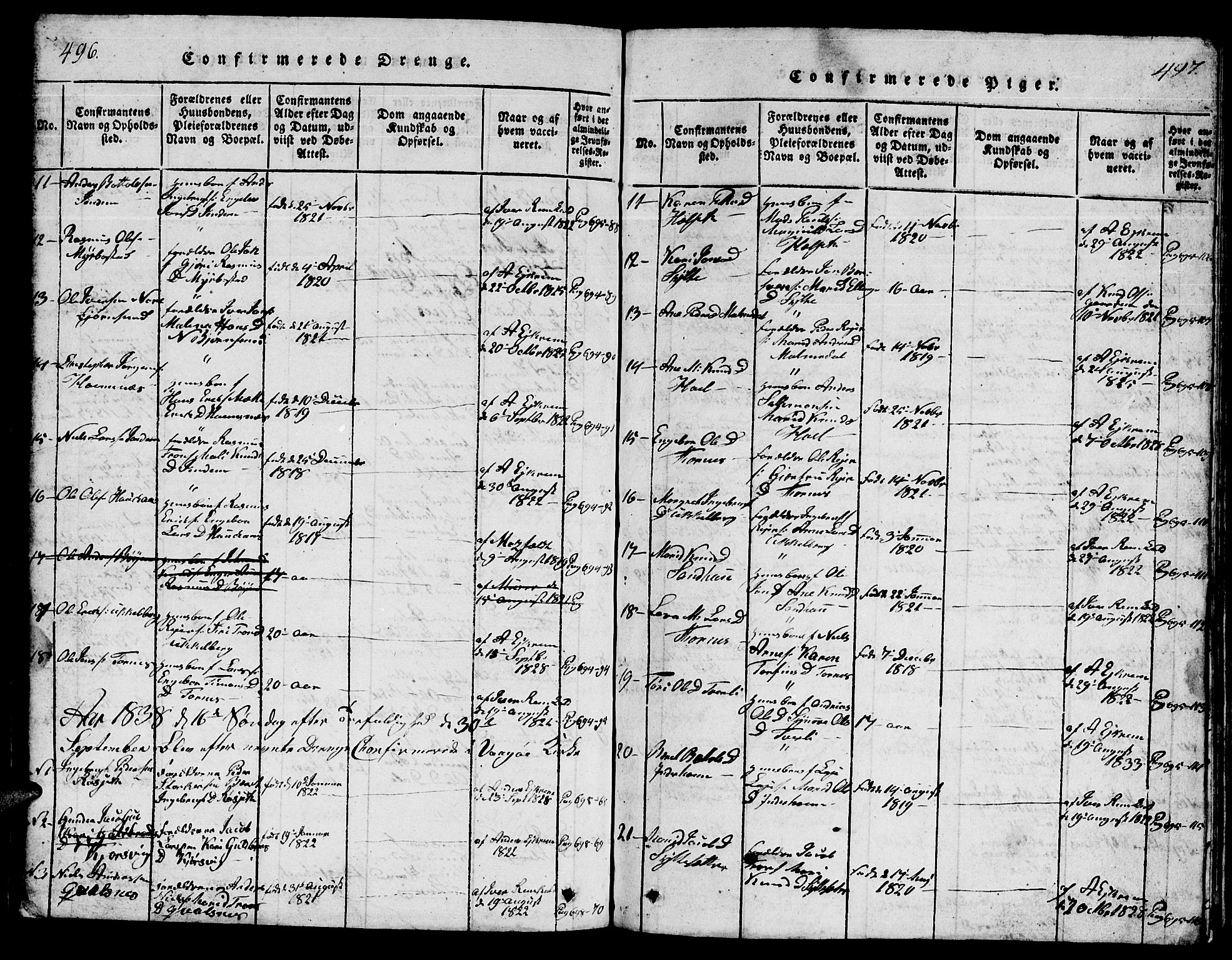 Ministerialprotokoller, klokkerbøker og fødselsregistre - Møre og Romsdal, AV/SAT-A-1454/565/L0752: Parish register (copy) no. 565C01, 1817-1844, p. 496-497