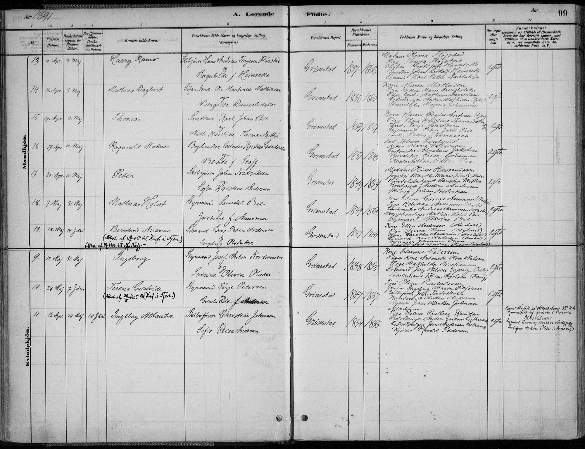 Grimstad sokneprestkontor, AV/SAK-1111-0017/F/Fa/L0003: Parish register (official) no. A 2, 1882-1912, p. 99