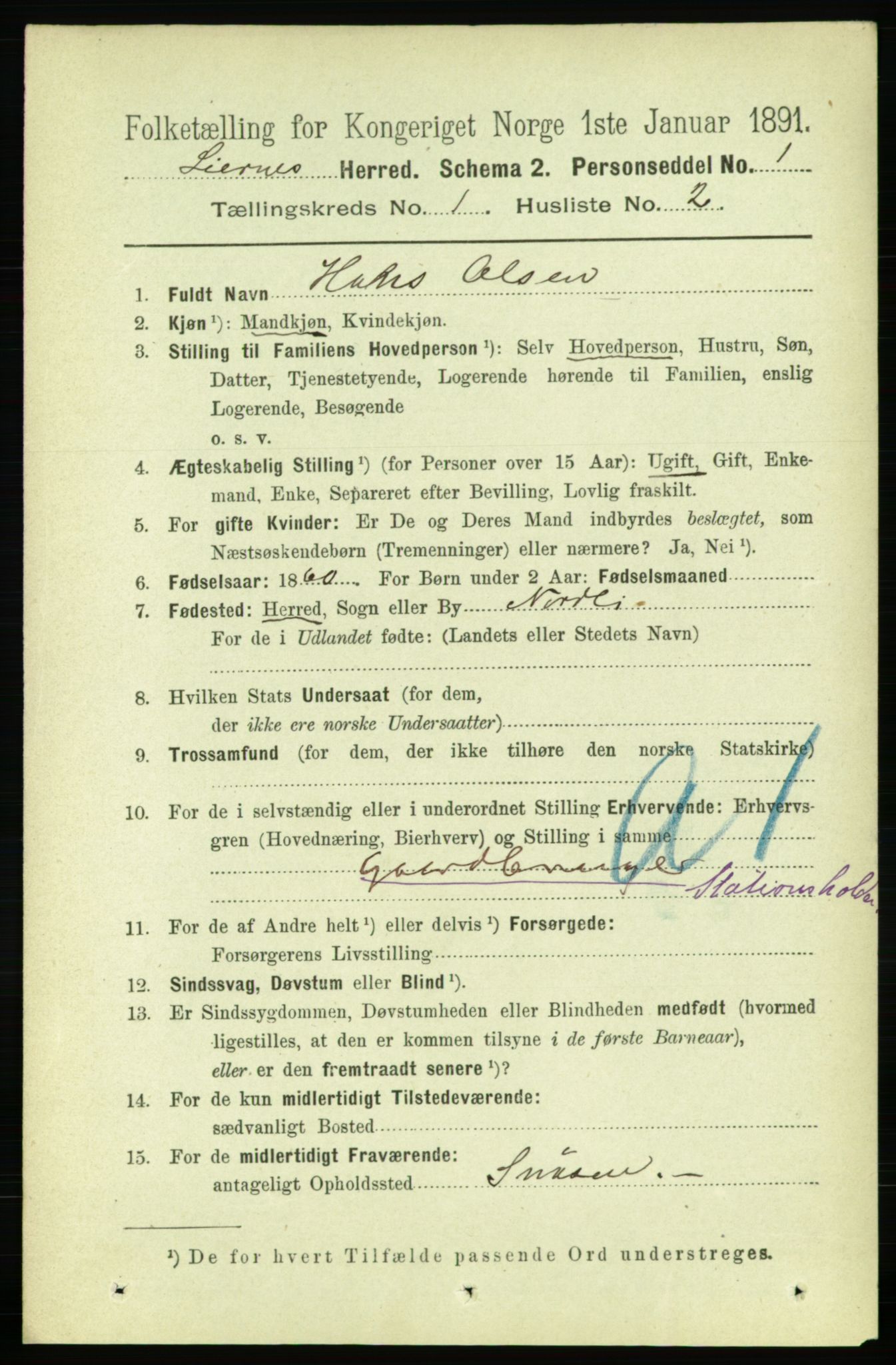 RA, 1891 census for 1737 Lierne, 1891, p. 74