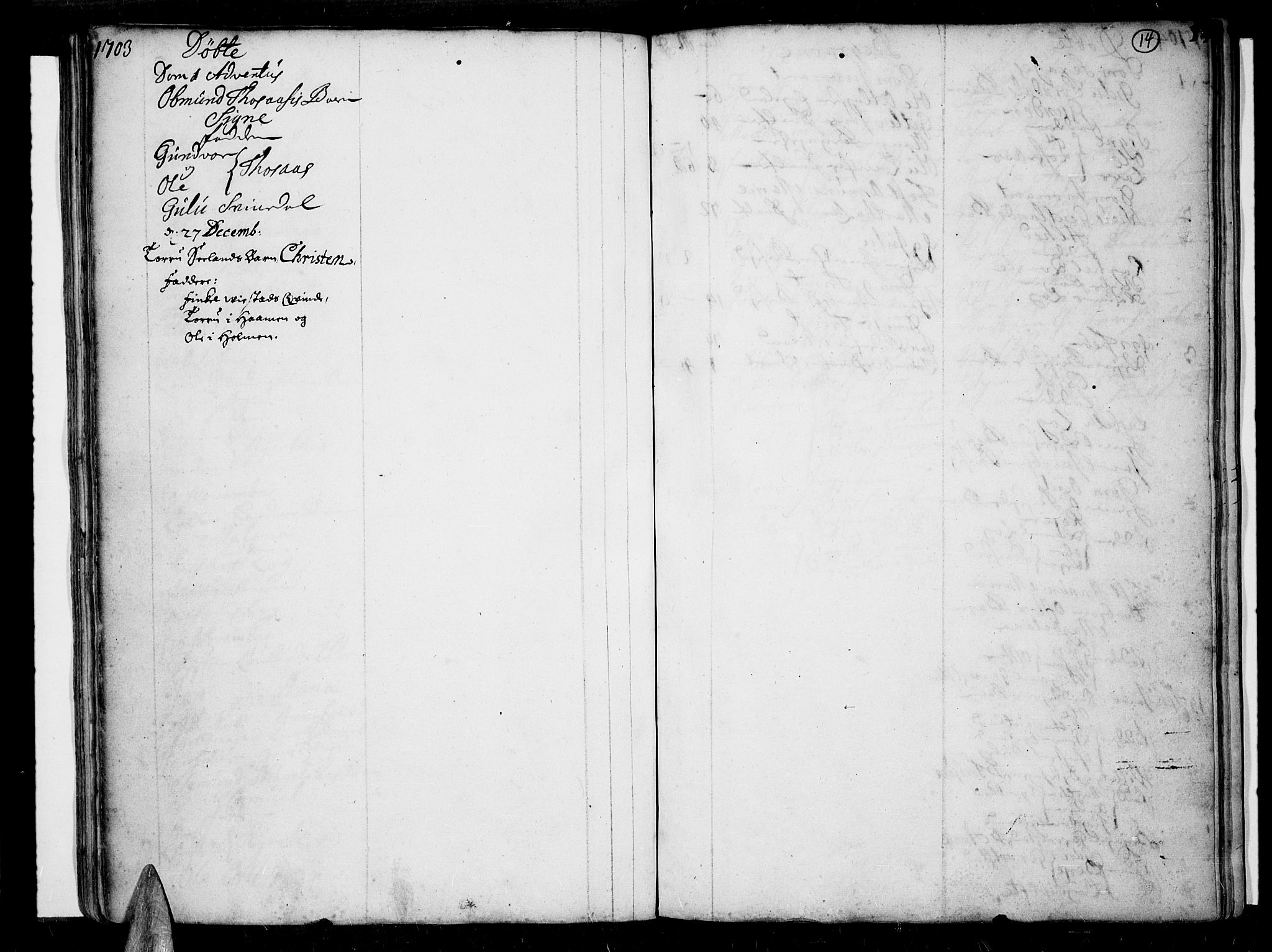 Lista sokneprestkontor, AV/SAK-1111-0027/F/Fa/L0001: Parish register (official) no. A 1 /2, 1693-1714, p. 14