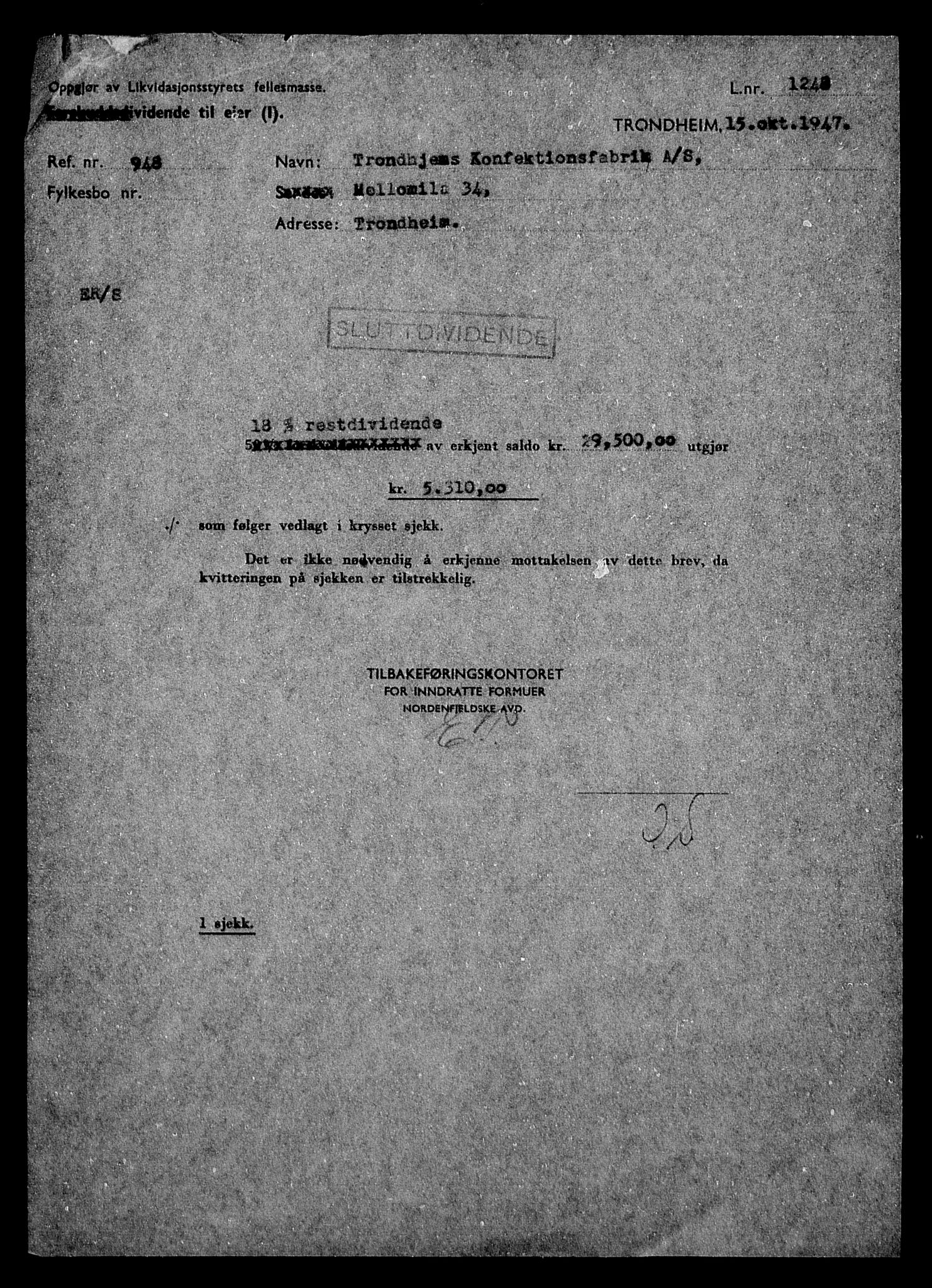 Justisdepartementet, Tilbakeføringskontoret for inndratte formuer, AV/RA-S-1564/H/Hc/Hca/L0909: --, 1945-1947, p. 8