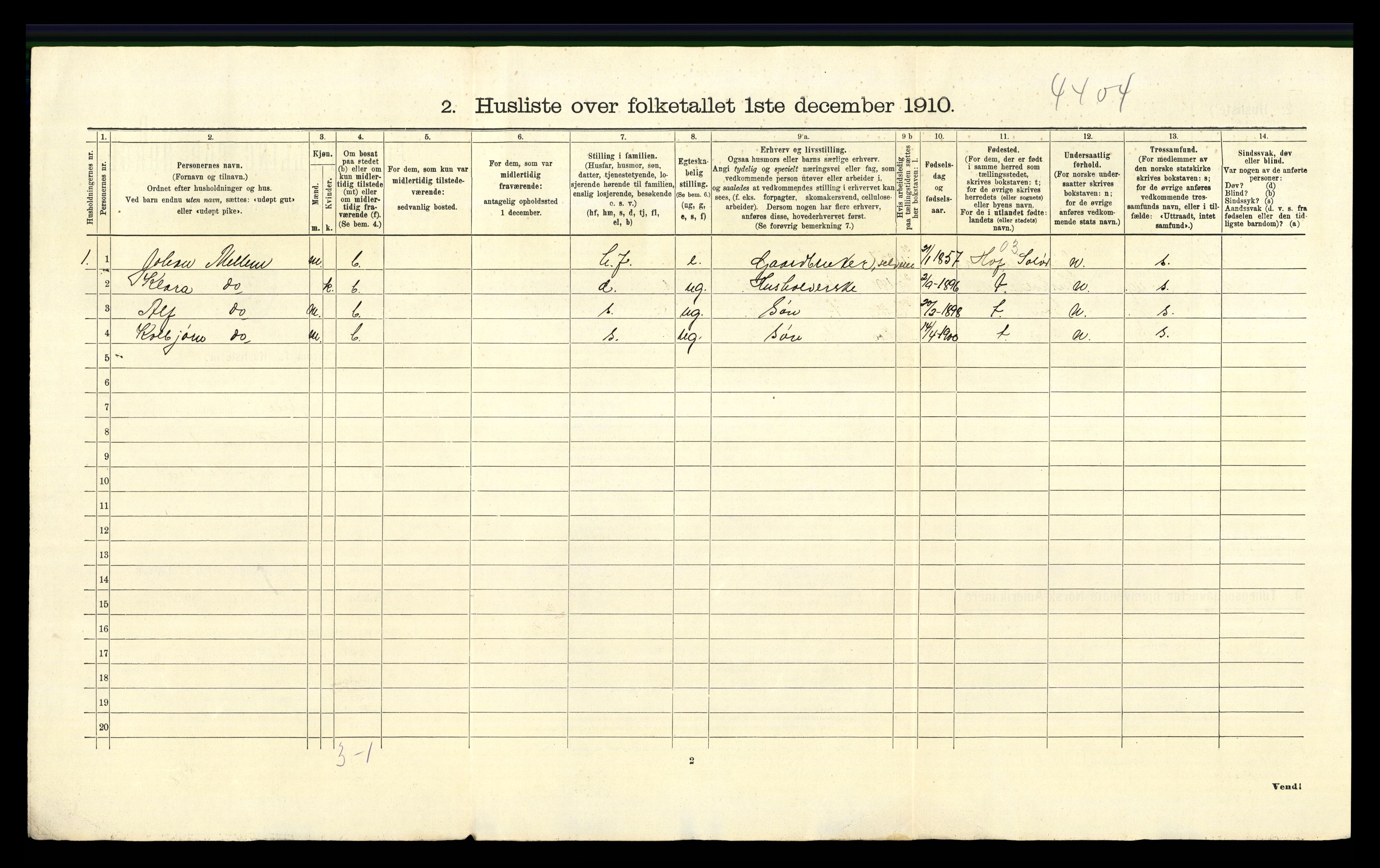 RA, 1910 census for Grue, 1910, p. 1582