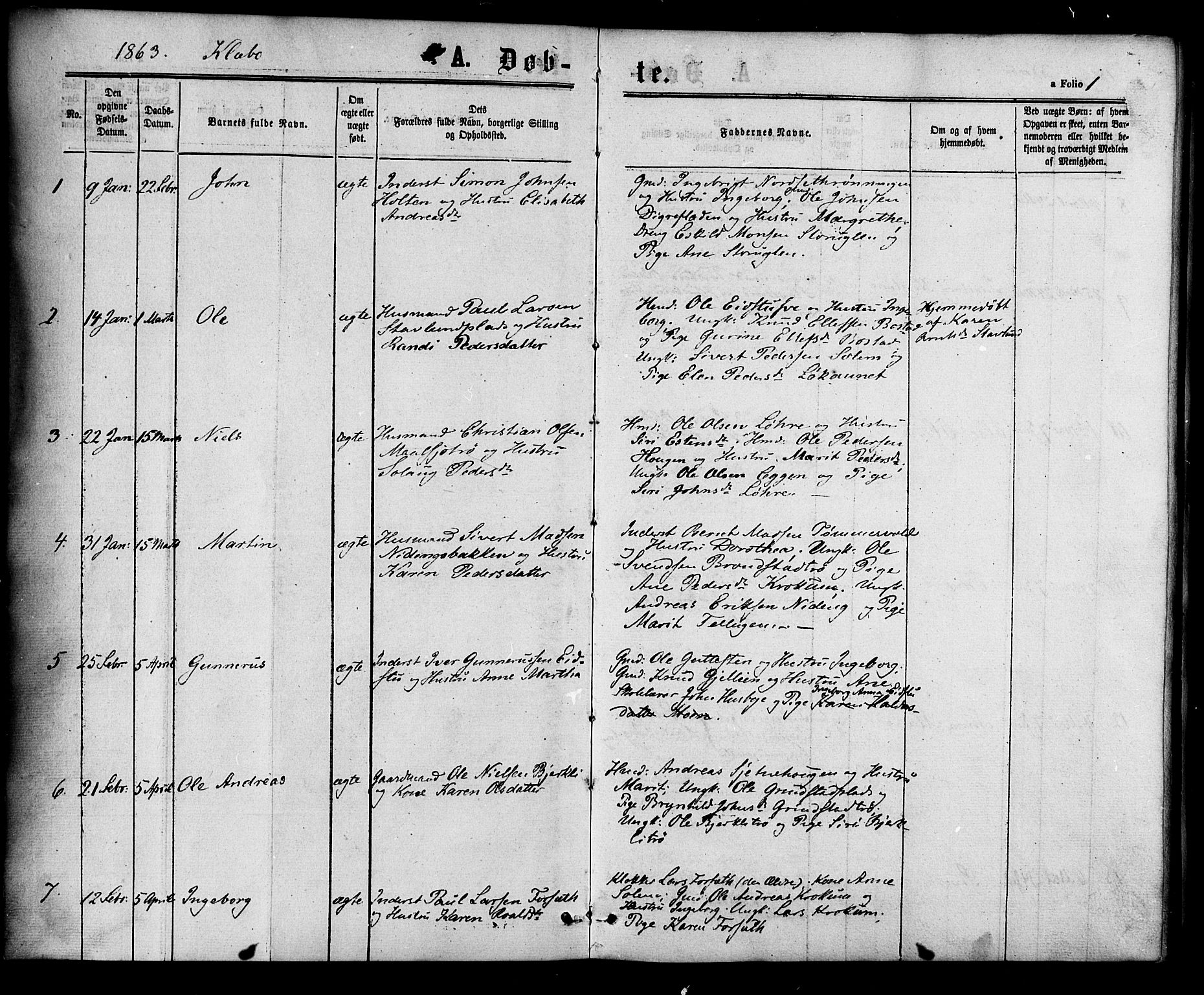Ministerialprotokoller, klokkerbøker og fødselsregistre - Sør-Trøndelag, SAT/A-1456/618/L0442: Parish register (official) no. 618A06 /1, 1863-1879, p. 1