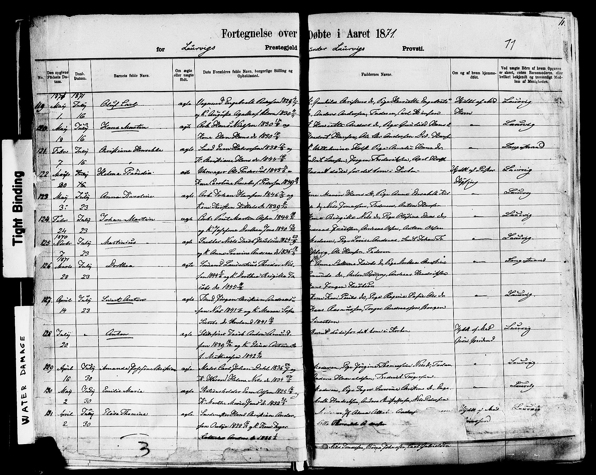 Larvik kirkebøker, SAKO/A-352/F/Fa/L0006: Parish register (official) no. I 6, 1871-1883, p. 11